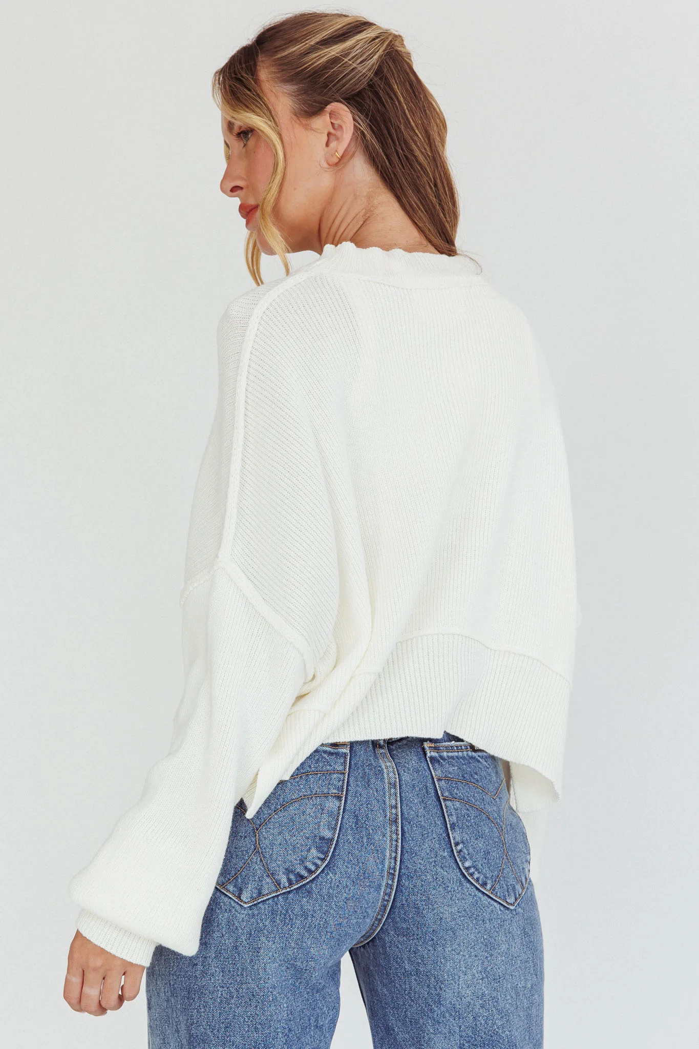 Morning Frost Crop Ribbed Knit Sweater White - Ruaus
