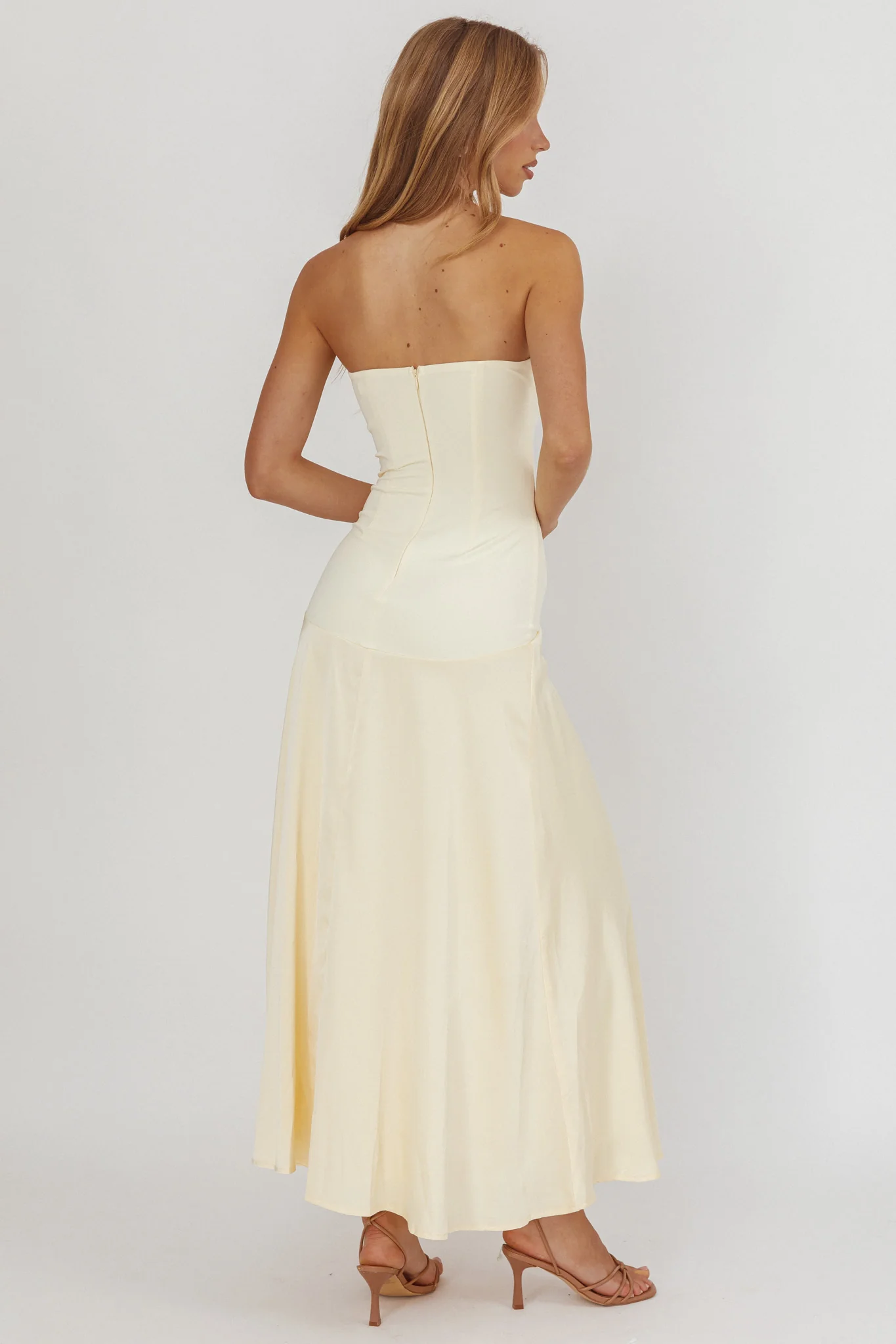 Star Avenue Strapless Drop Waist Maxi Dress Butter - Ruaus
