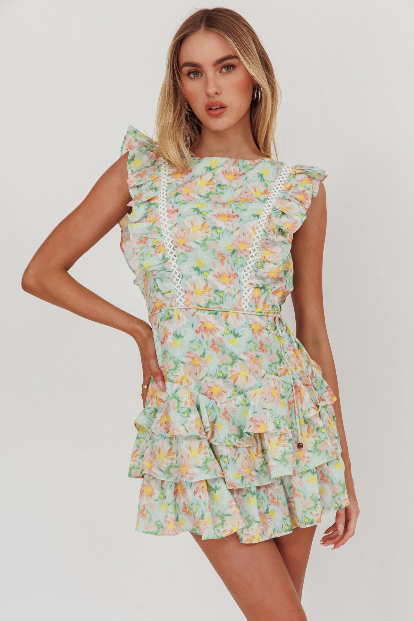 Weekend Muse Sleeveless Layered Frill Romper Floral Multi - Ruaus