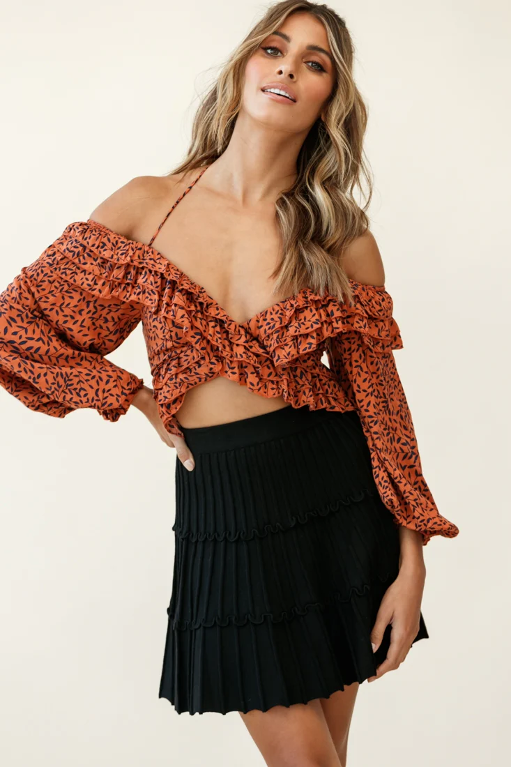 Eleanor Thick Ribbed Knit A-Line Skirt Black - Ruaus