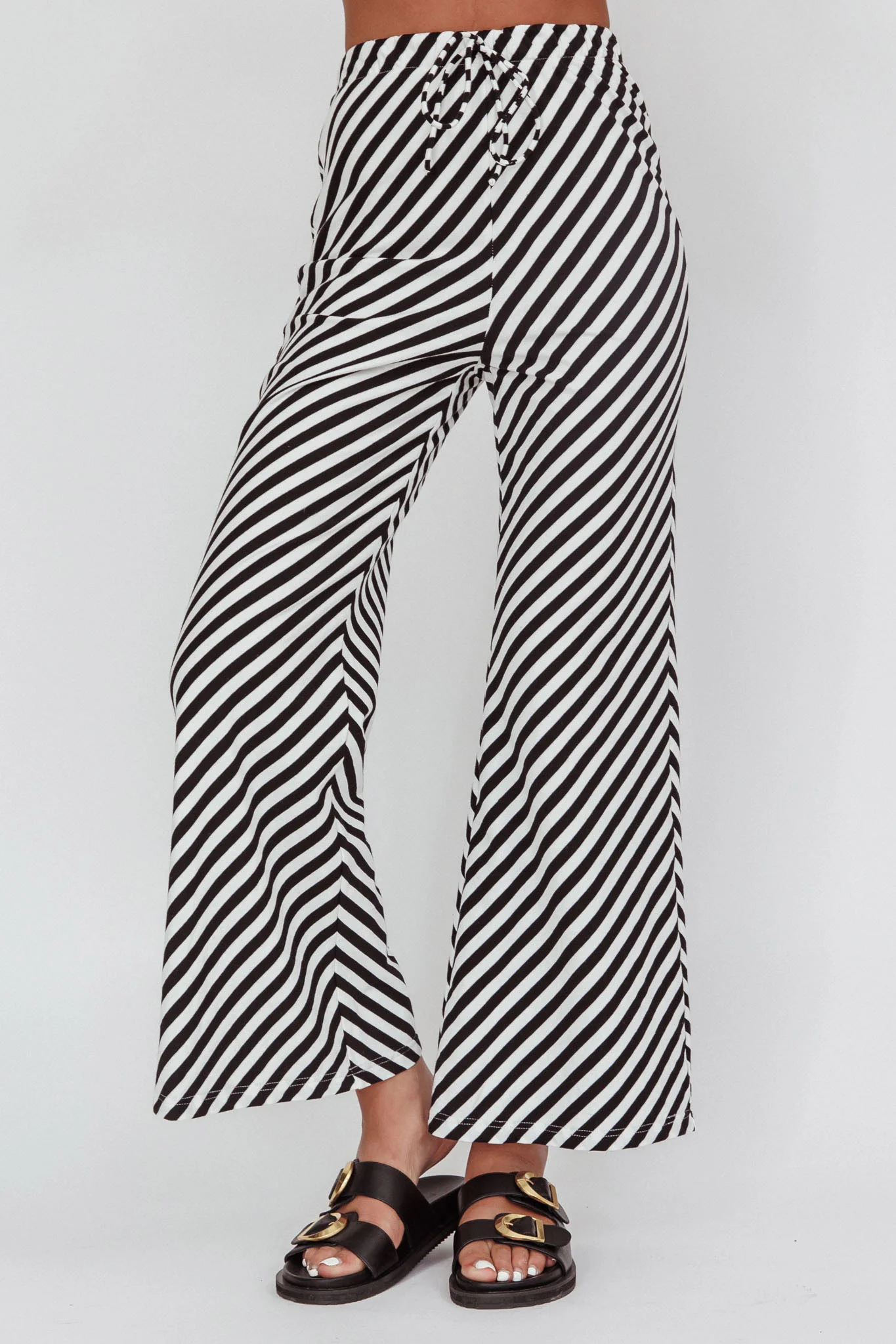 Golden Beach Wide Leg Pants Stripe Black - Ruaus