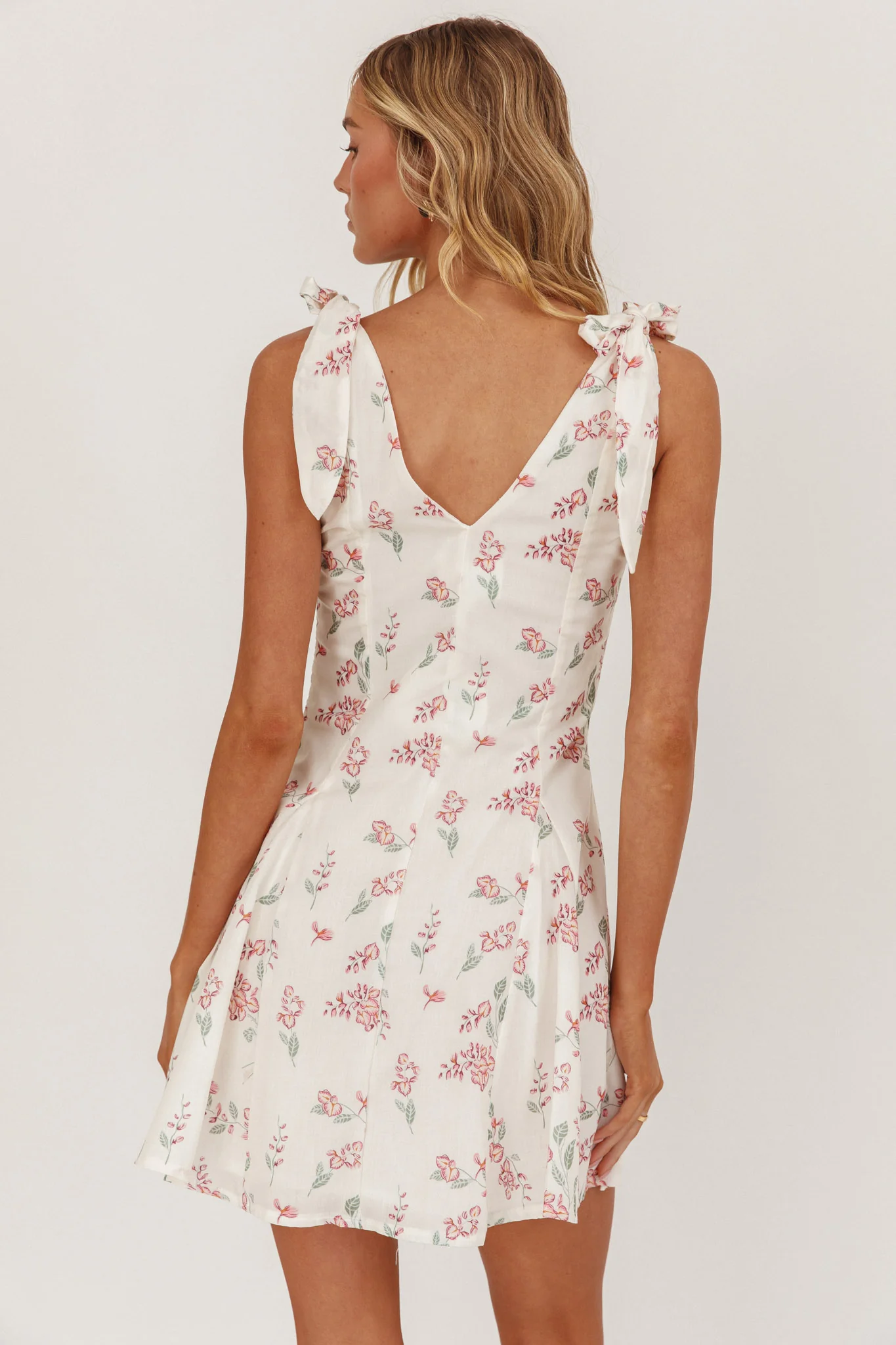 Matina Tied Shoulder Mini Dress Floral - Ruaus