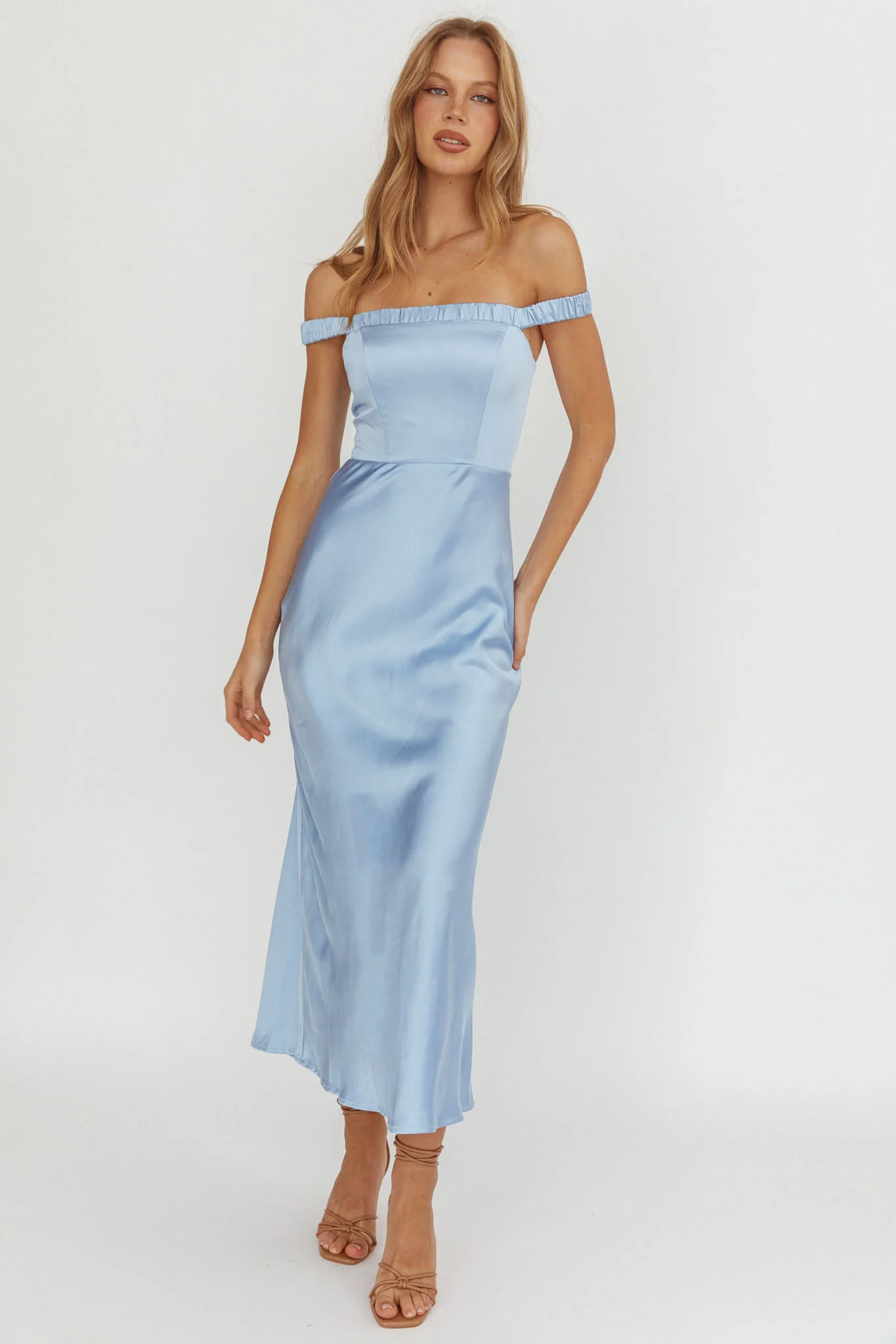 Cari Off-Shoulder Strap Maxi Dress Ice Blue - Ruaus