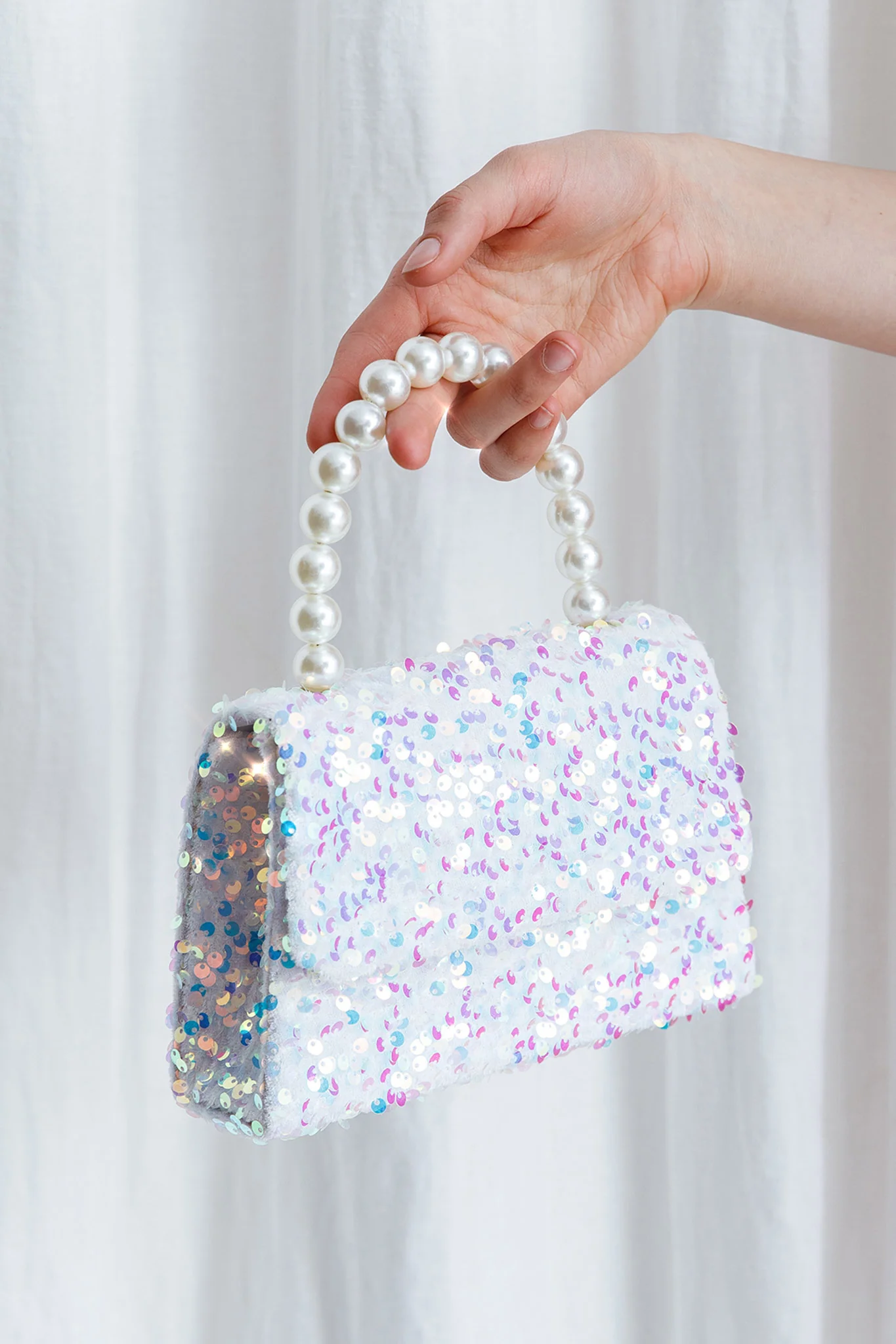 Wonderland Pearl & Sequin Purse White - Ruaus