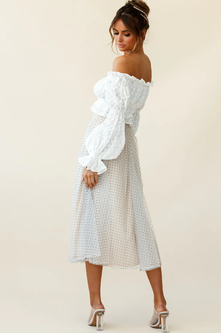 Jasmine Hail Spot Mesh Midi Skirt White - Ruaus