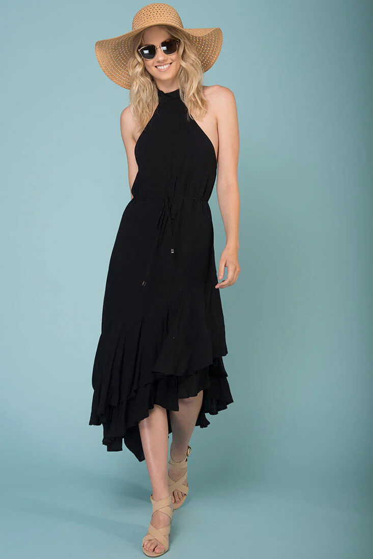 Myah Open Back Midi Dress Black - Ruaus