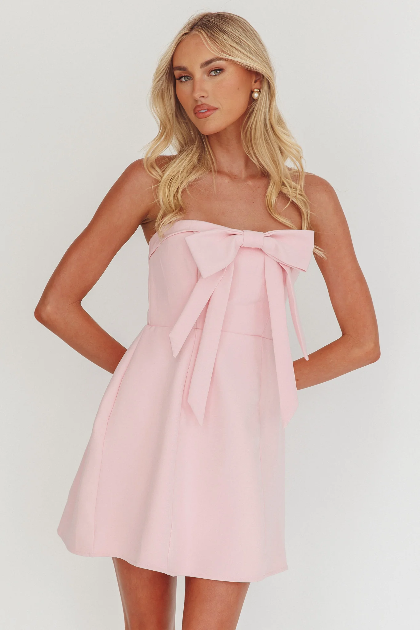 Lollipop Strapless Bow Bust Mini Dress Pink Sorbet - Ruaus