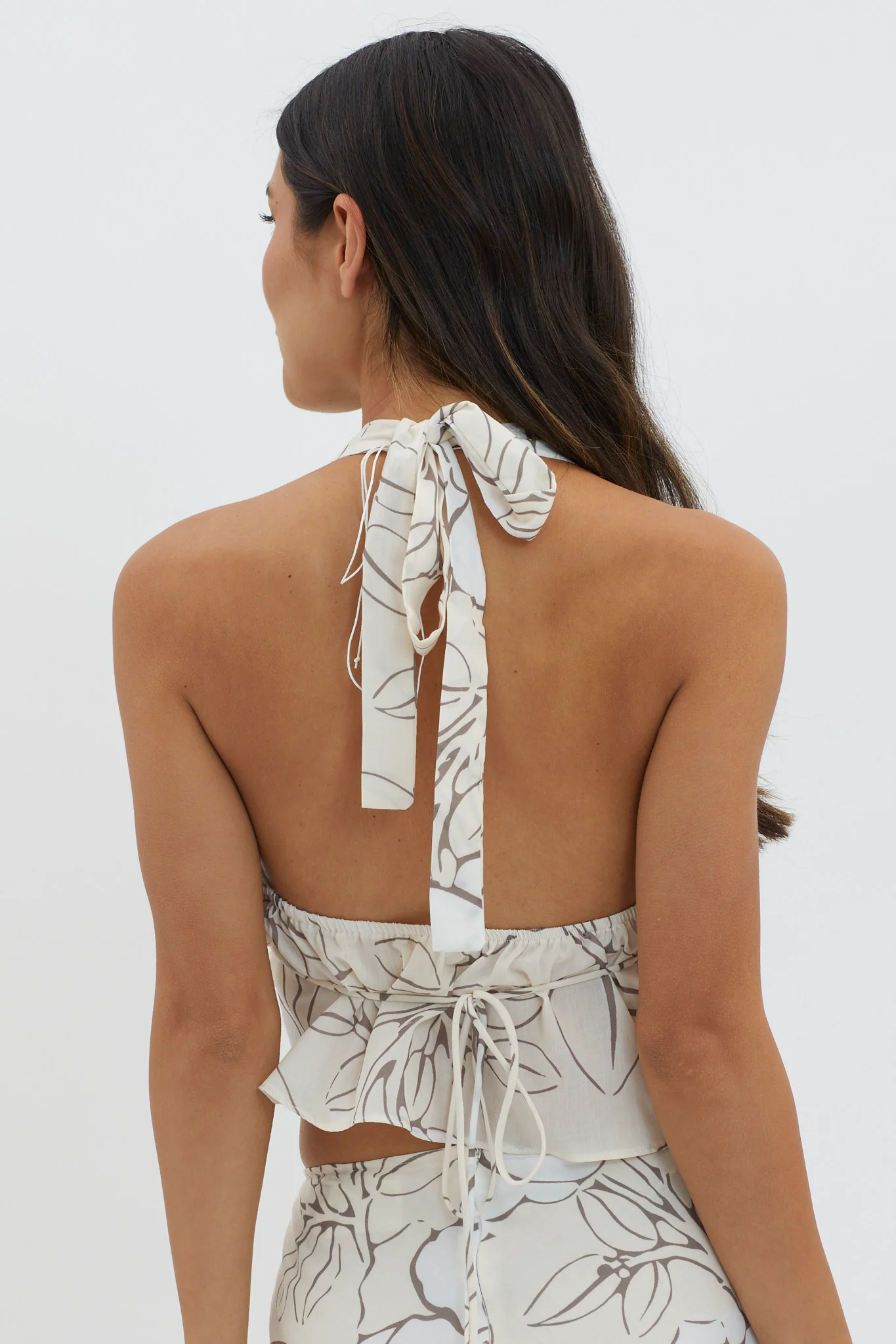 Kika Halterneck Crop Top Floral Cream - Ruaus