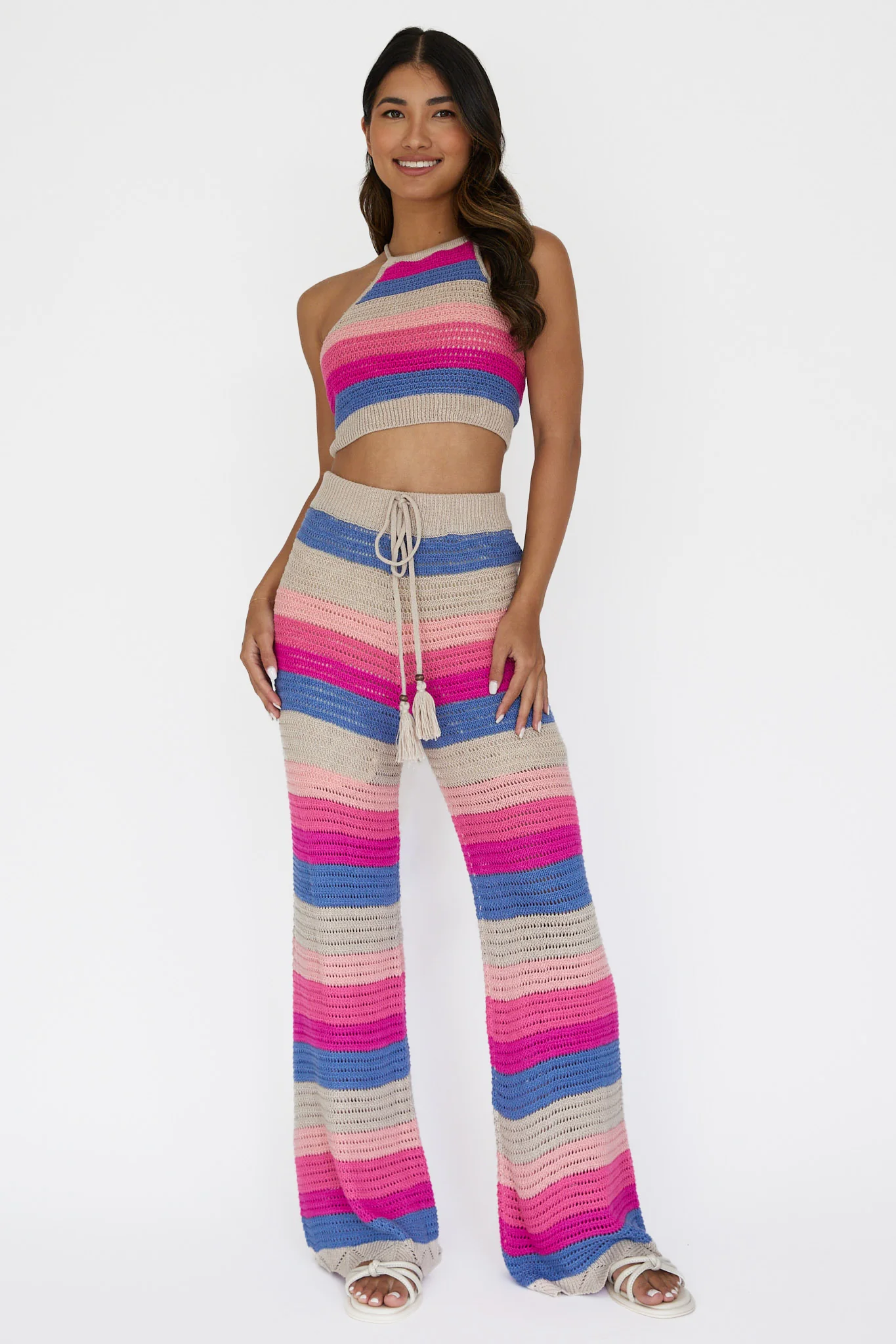 Dream Believer Crochet Pants Stripe Pink Multi - Ruaus