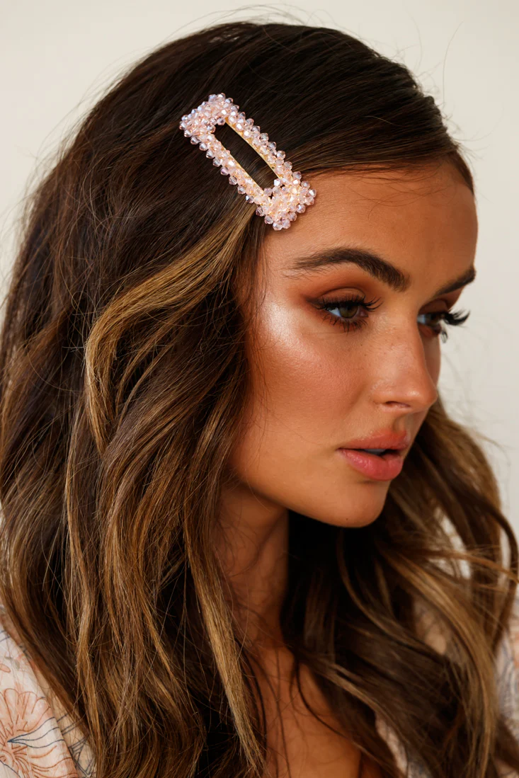Maisy Beaded Oversized Rectangle Barrette Pink - Ruaus