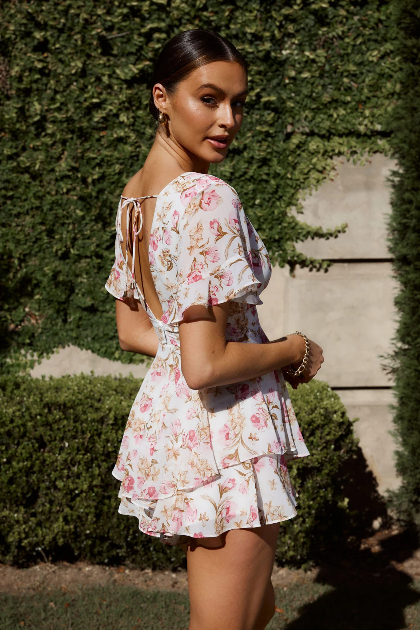 Golden Light Pintuck Pleat Romper Floral White - Ruaus