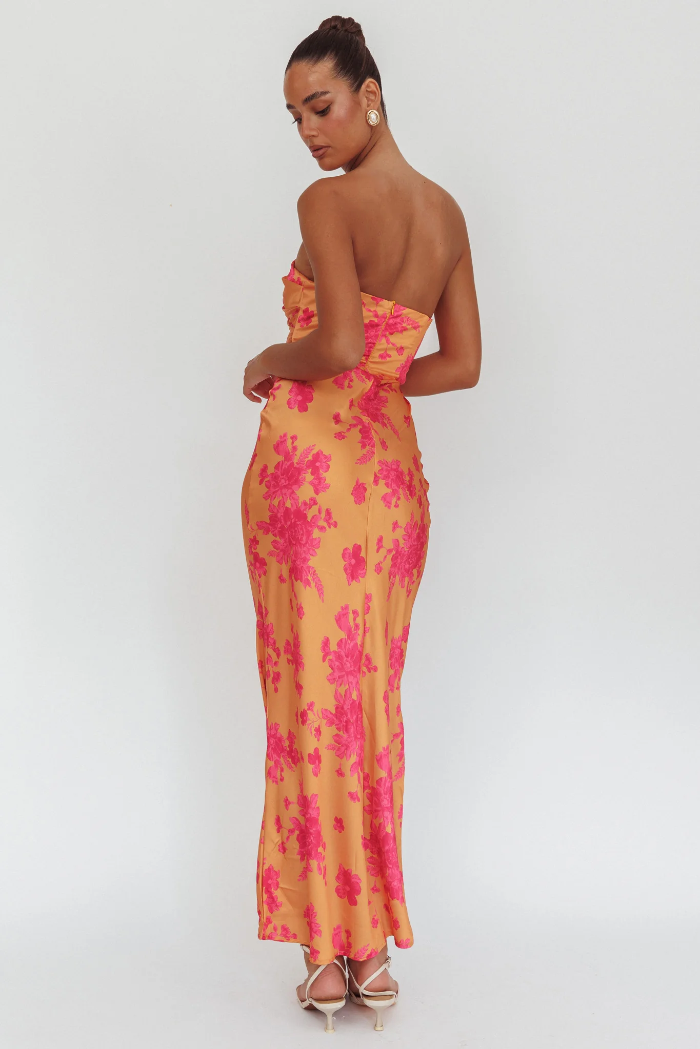 City Of Stars Strapless Maxi Dress Floral Orange - Ruaus