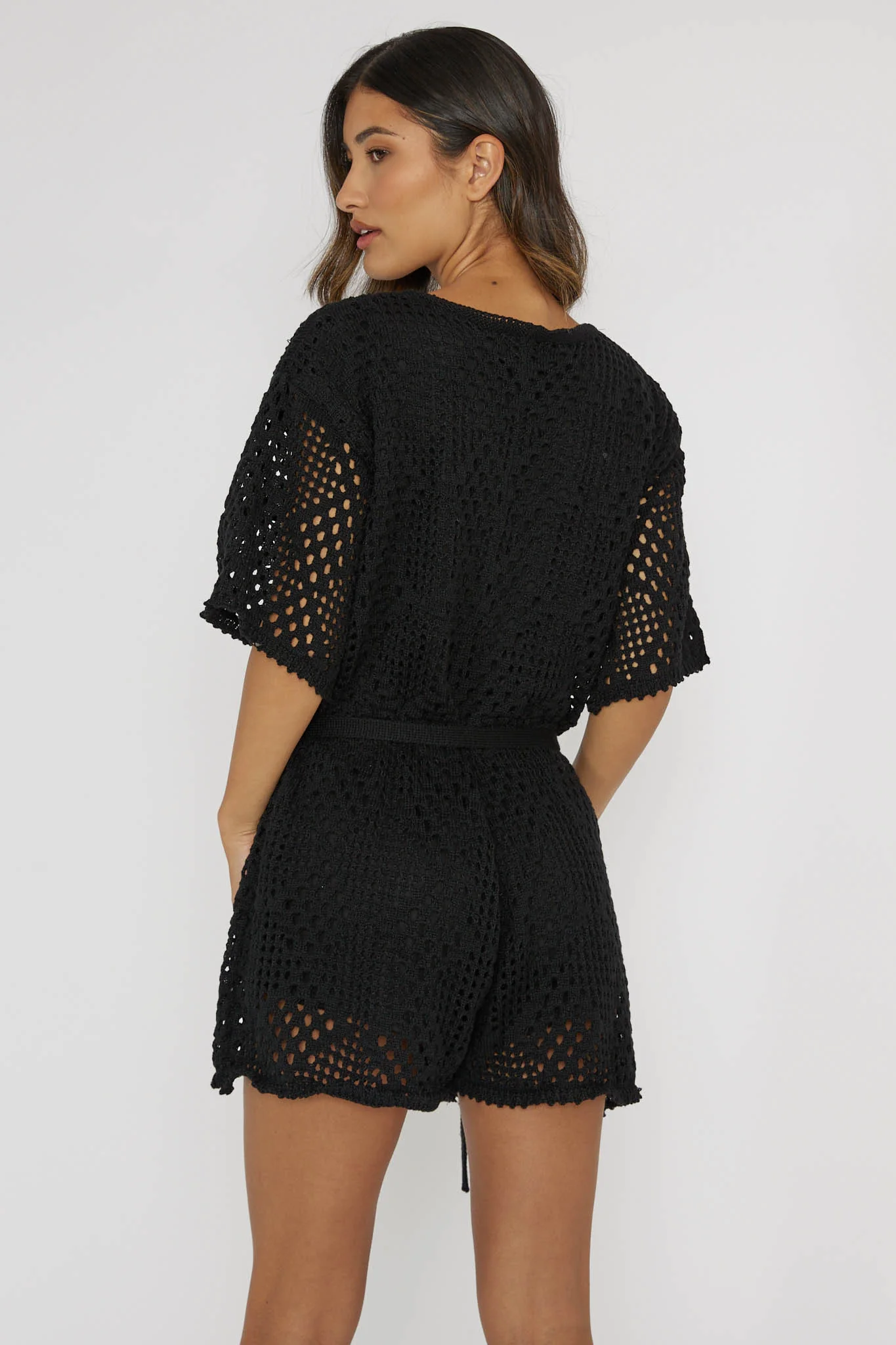 Asana Crochet Button Romper Black - Ruaus