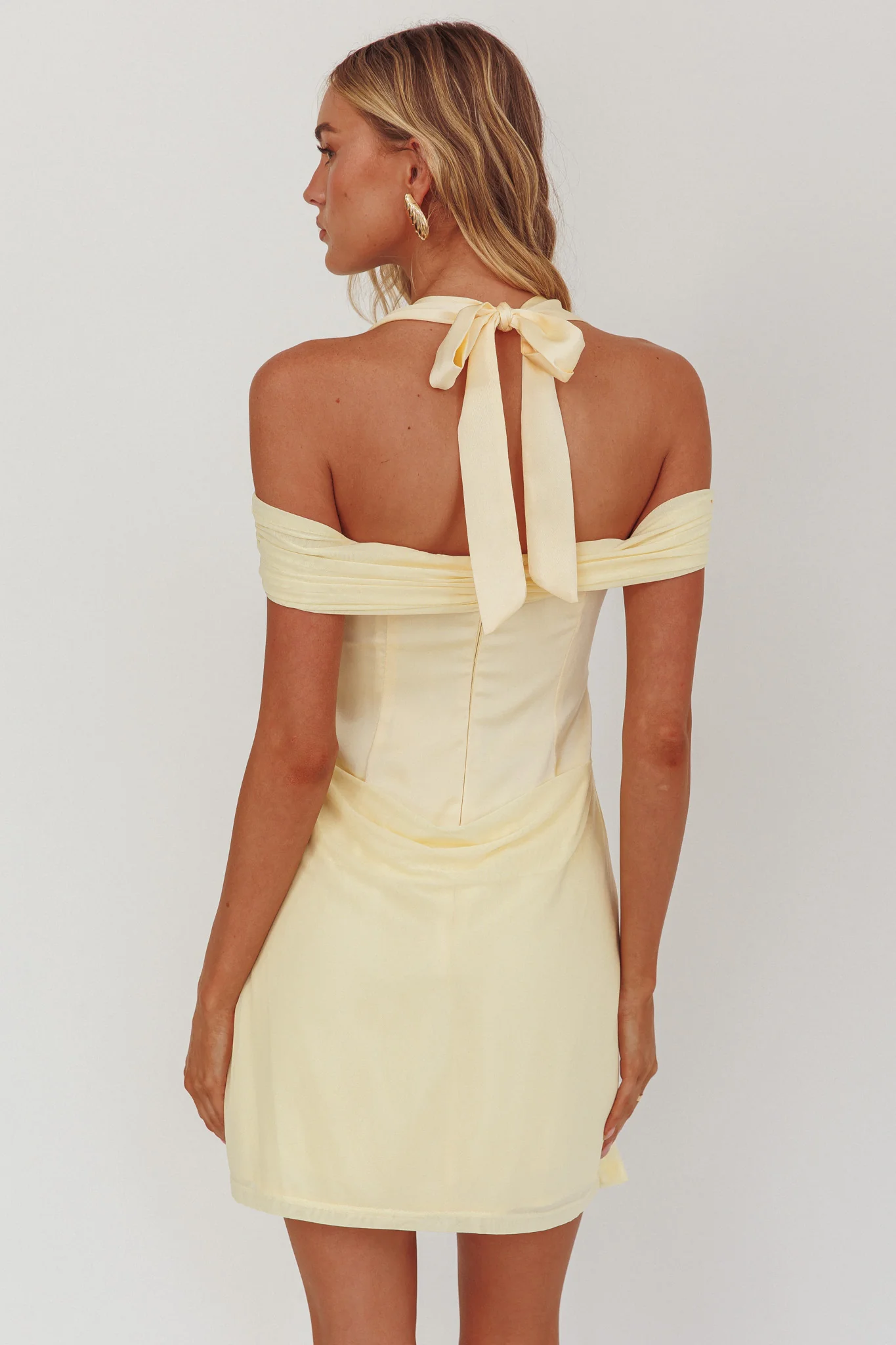 Matias Off-Shoulder Sleeve Halter Mini Dress Butter - Ruaus