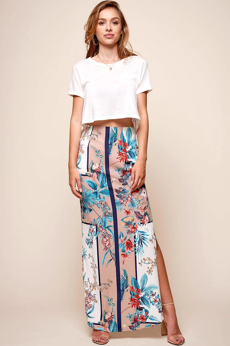 Paradise Side Split Maxi Skirt Mocha - Ruaus