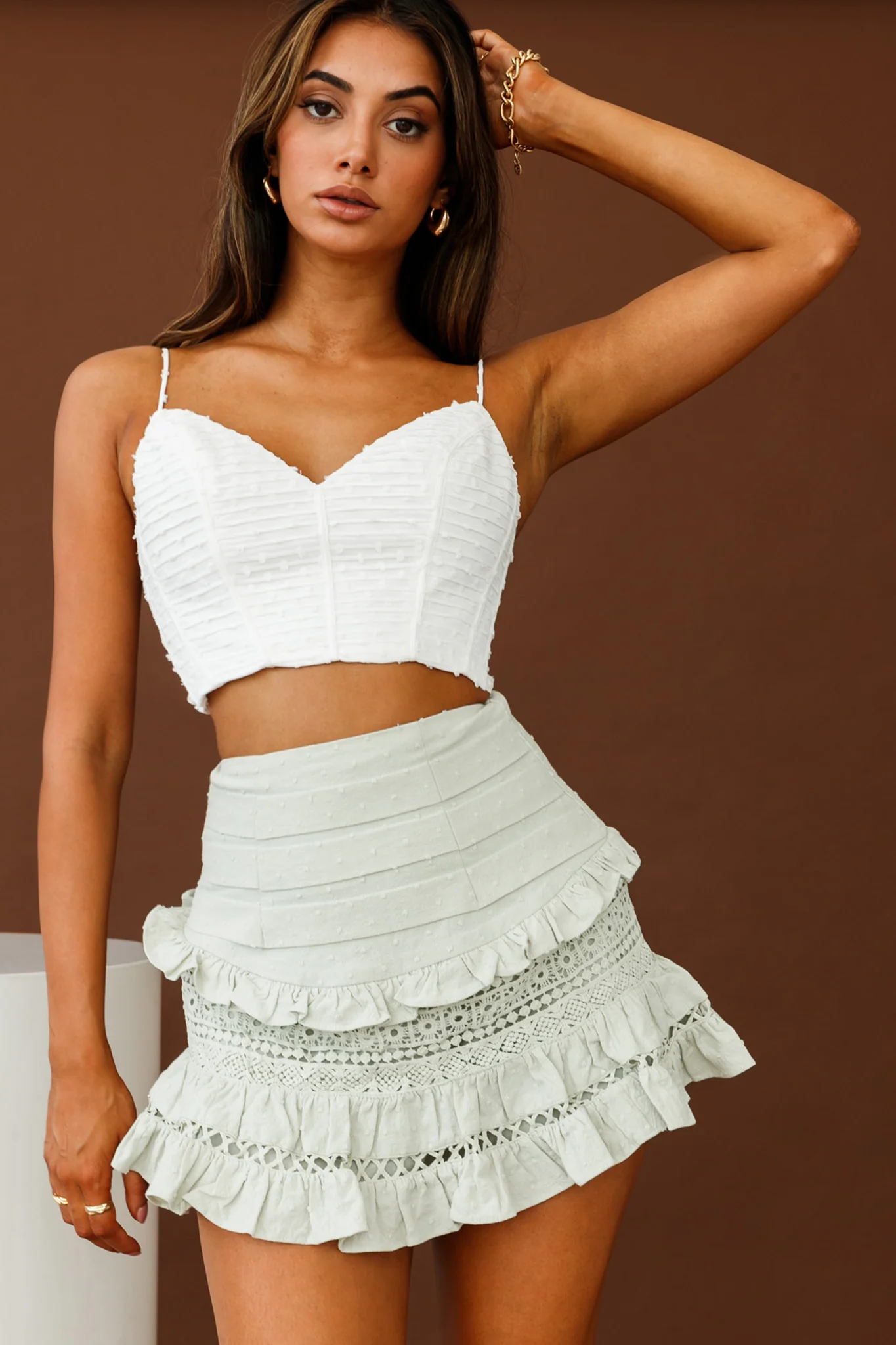Perfect Timing Pleated Waist Frill Trim Mini Skirt Sage - Ruaus