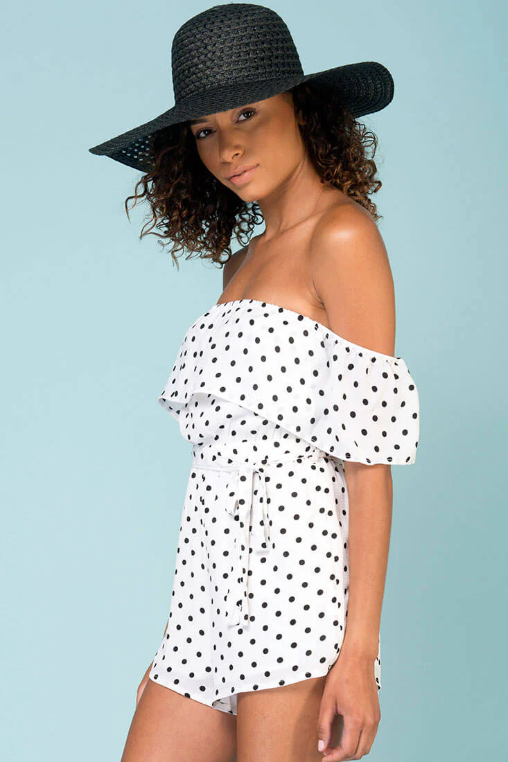 Wynter Casual Romper White With Black Polka Dots - Ruaus
