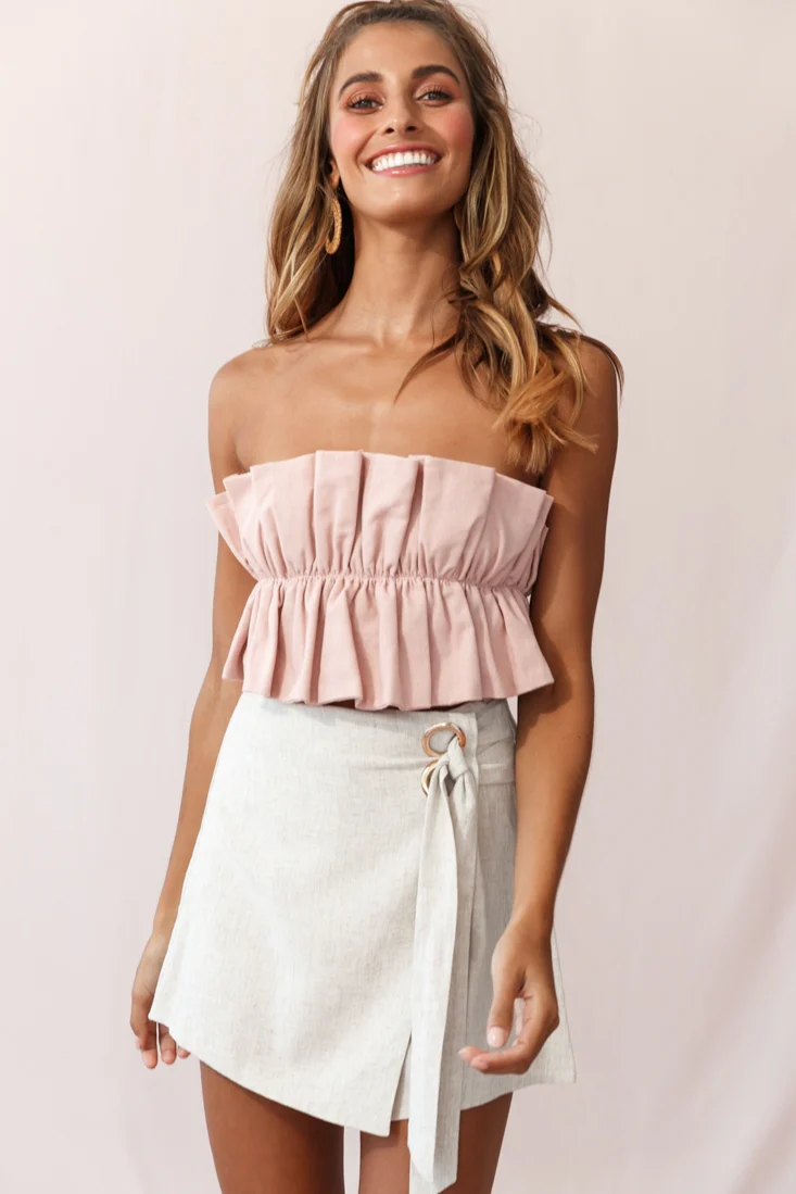Thea Ruffle Crop Top Blush - Ruaus