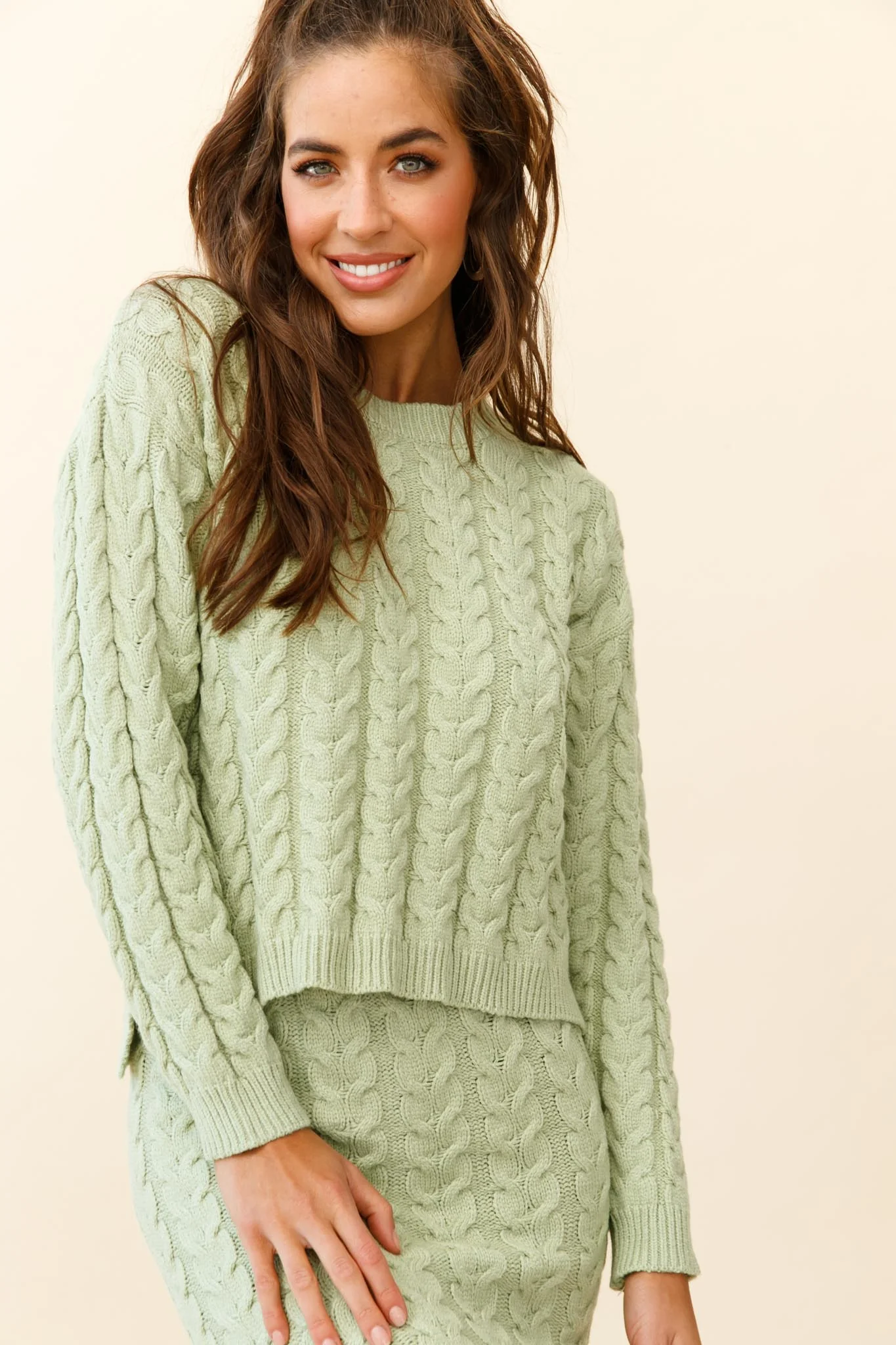Cozy Up Cable Knit Midi Skirt Green - Ruaus