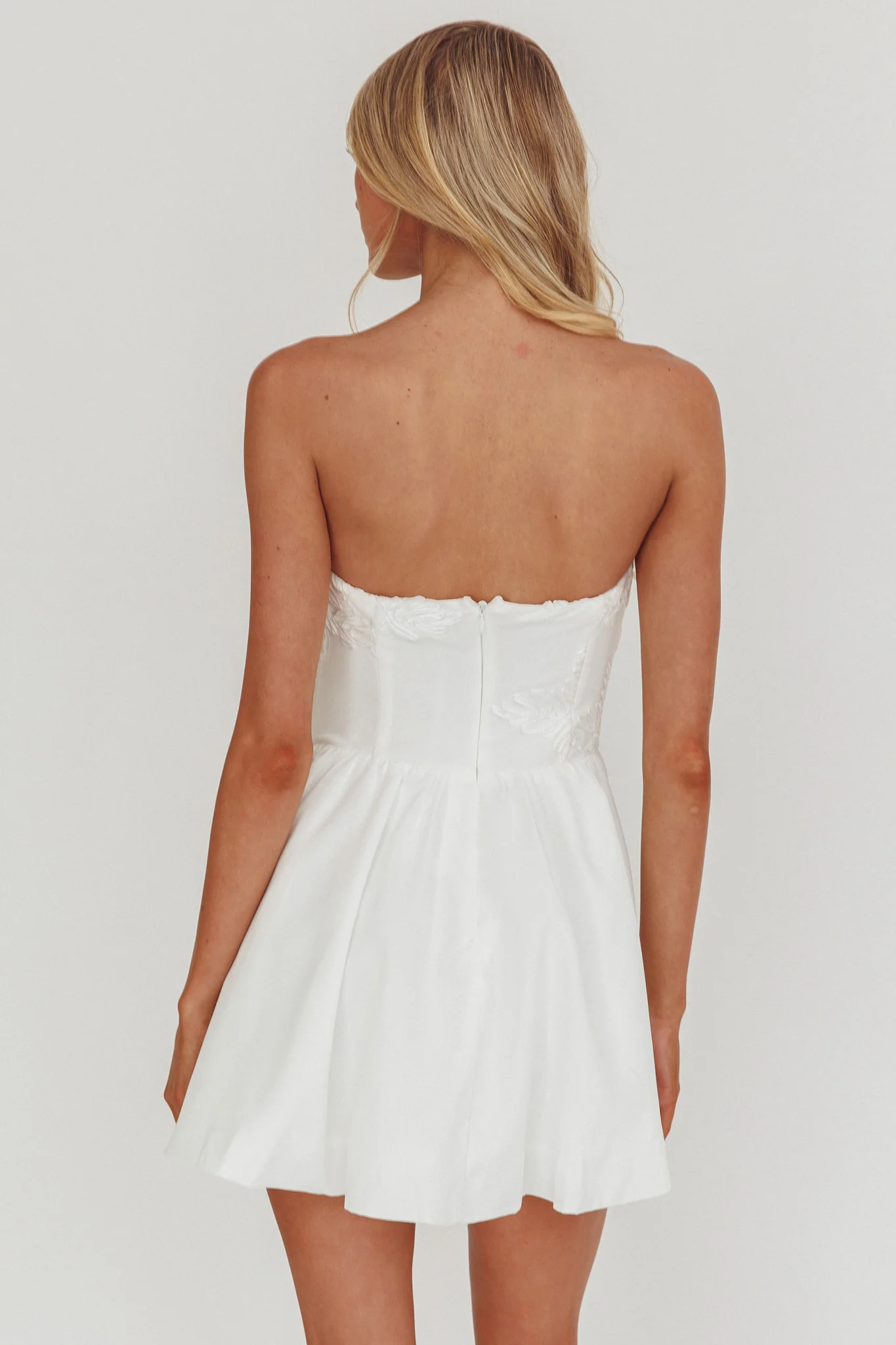 Fiora Basque Waist Strapless Mini Dress White - Ruaus