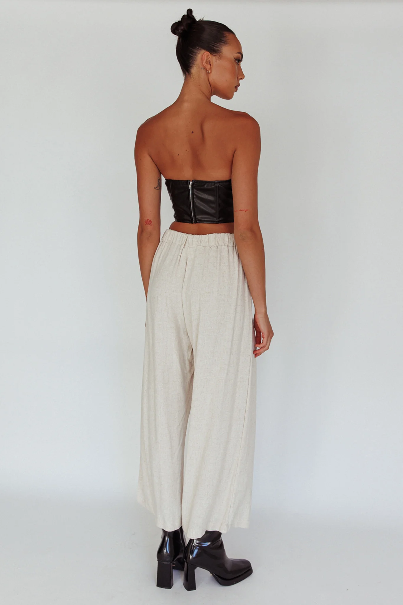 Backstage Pleated Wide Leg Pants Oat - Ruaus
