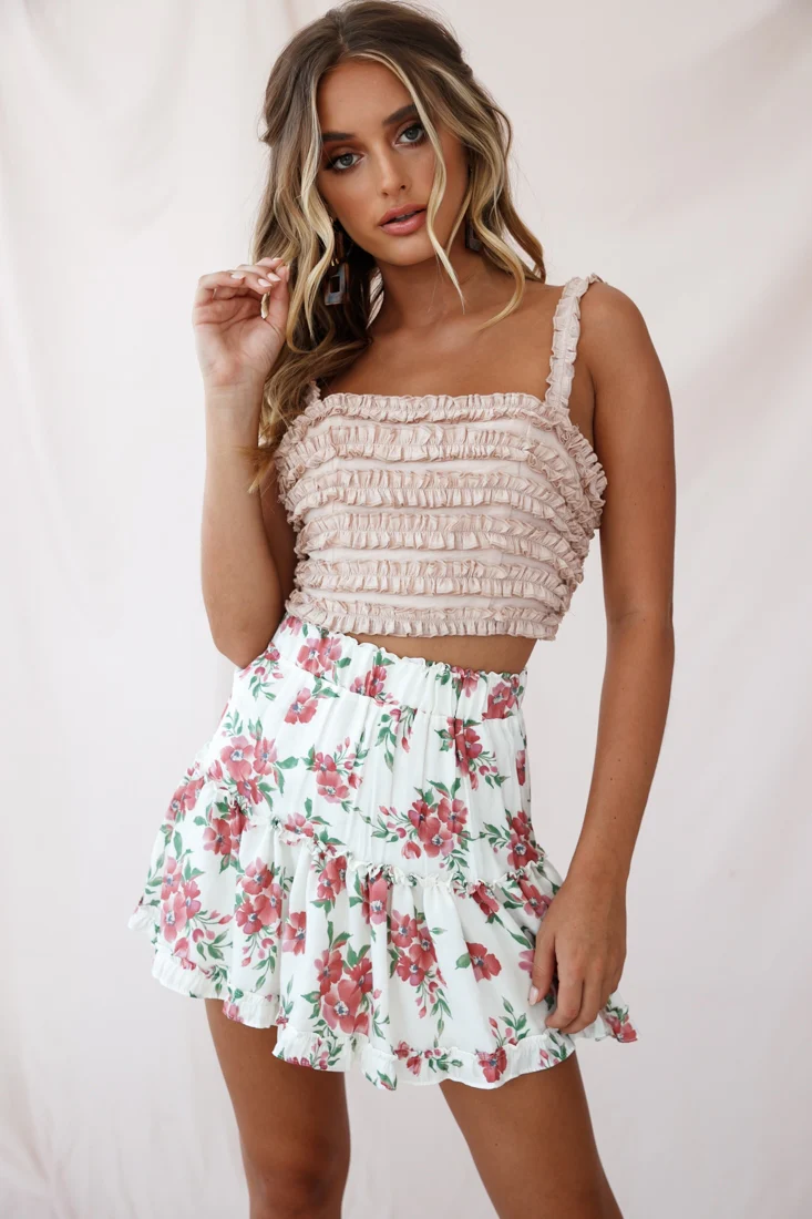 Lolita Frill Embellished Crop Top Nude - Ruaus