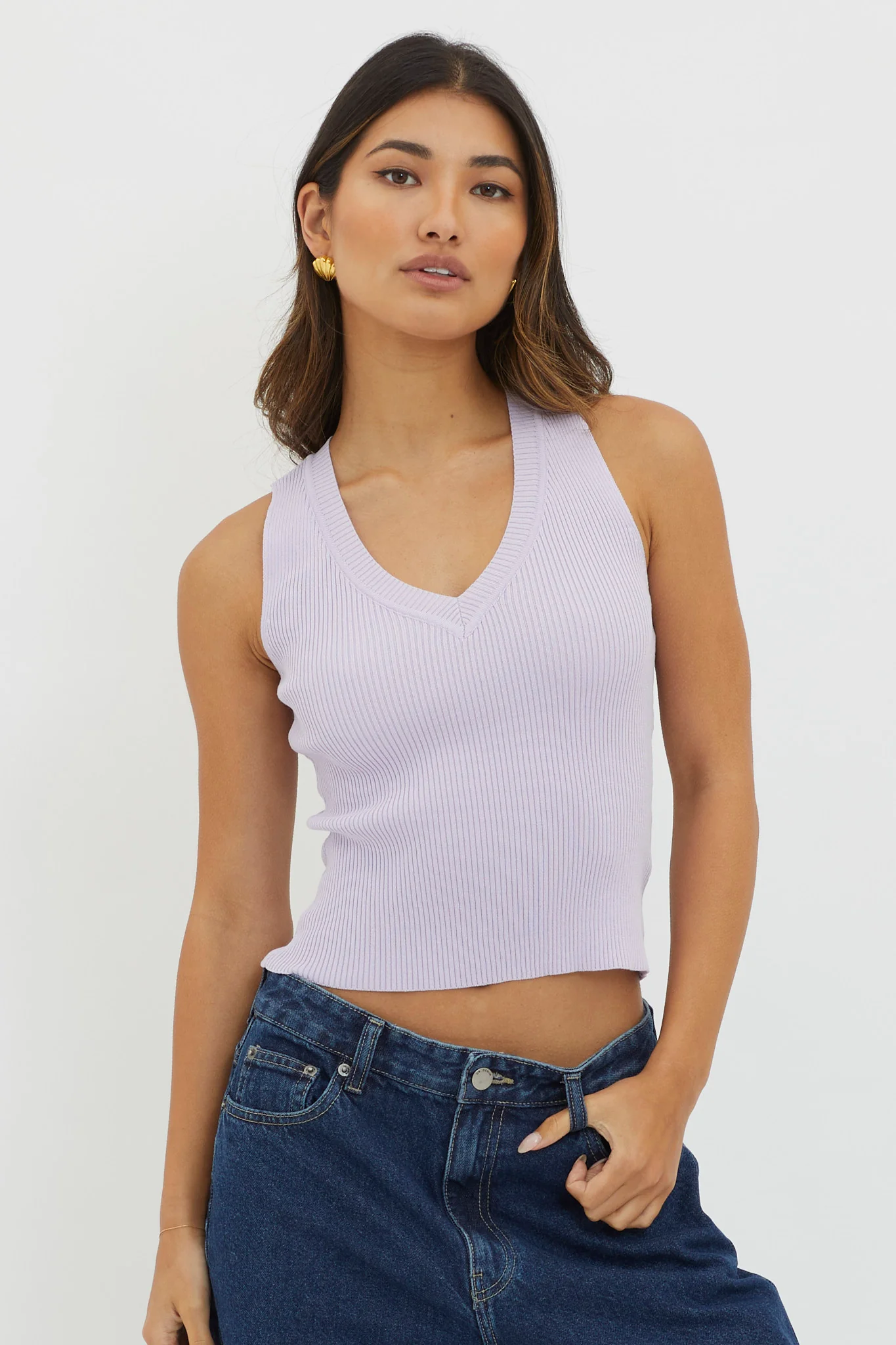 D'Lila V-Neck Ribbed Knit Top Lilac - Ruaus
