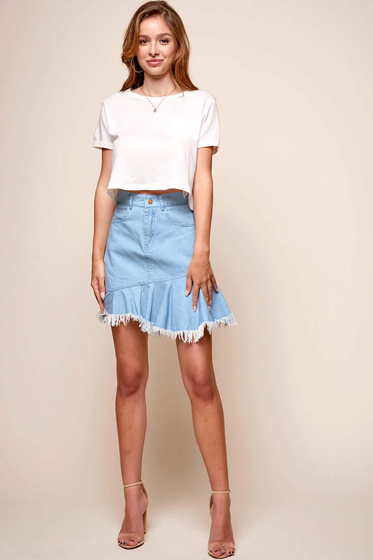 Mitzi Raw Hem Mini Skirt Blue - Ruaus