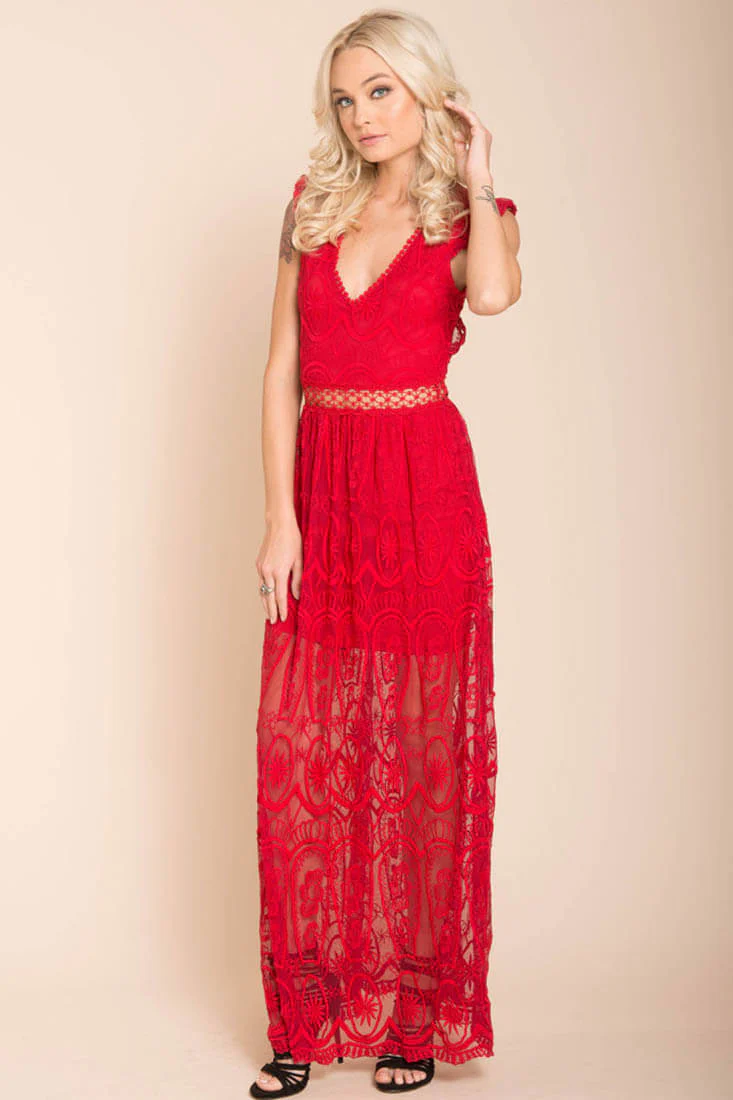 London Bohemian Glamour Maxi Dress Red - Ruaus