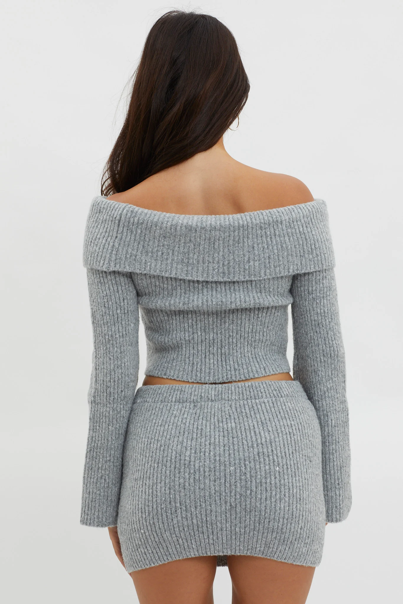 Early Snow Off-Shoulder Knit Top Grey - Ruaus