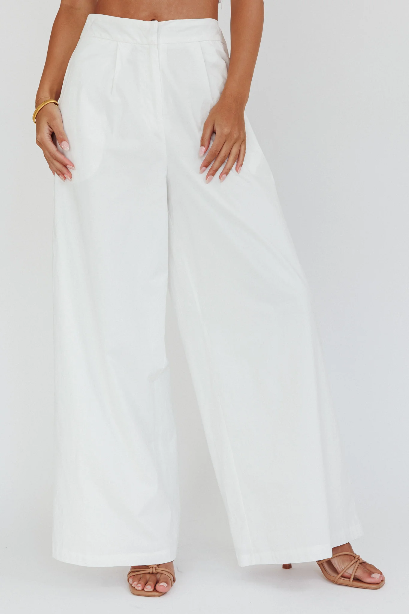 Empire Wide-Leg Side Pocket Pants White - Ruaus