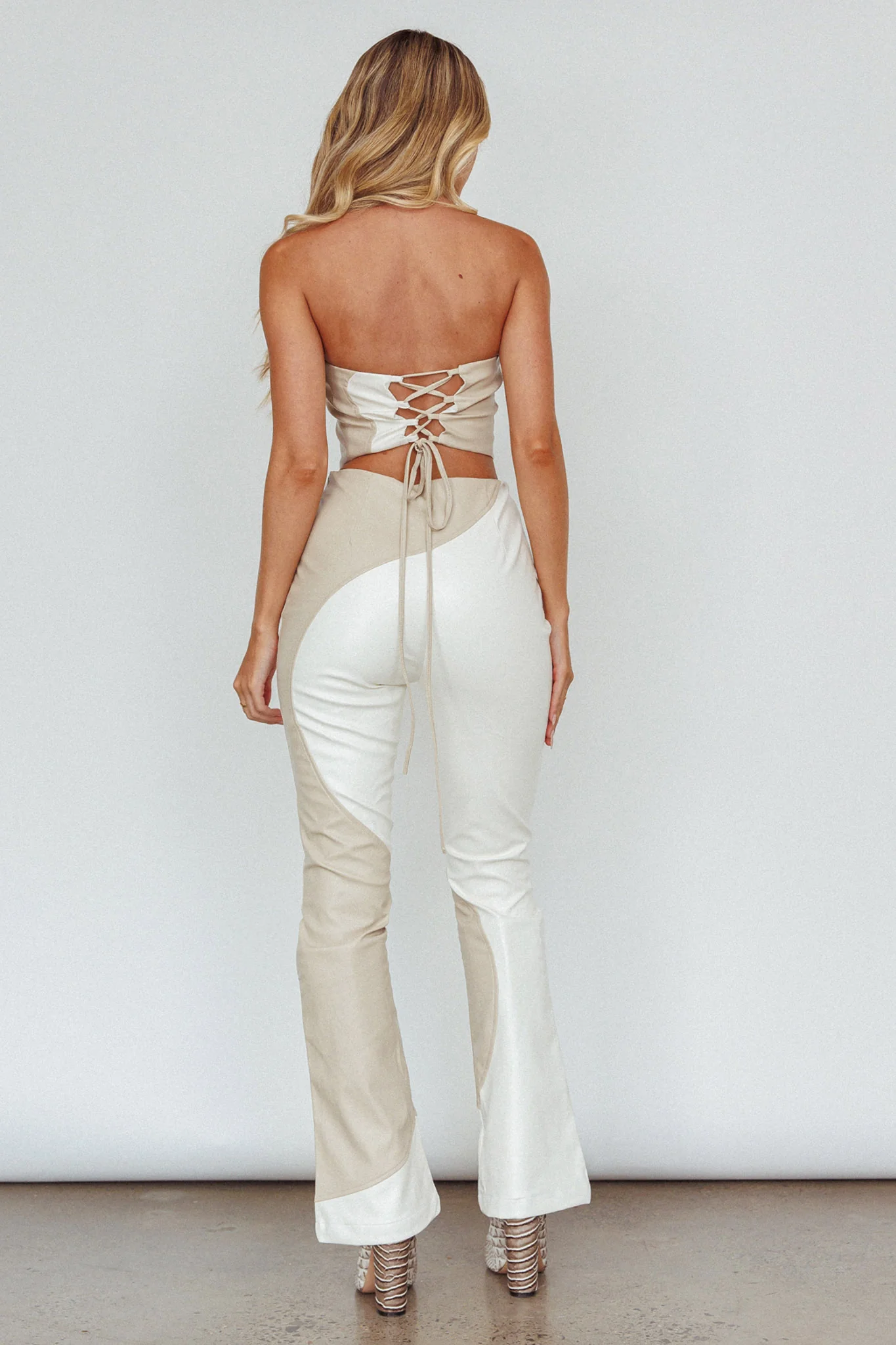 Zebulon Faux Leather Flare Pants Ivory - Ruaus