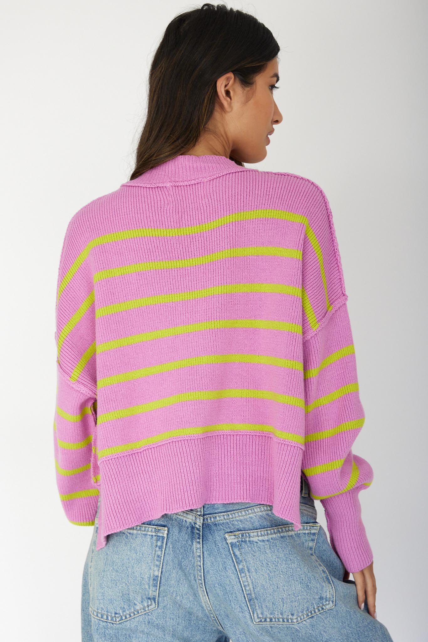 Fly High Drop Shoulder Knit Sweater Stripe Purple - Ruaus