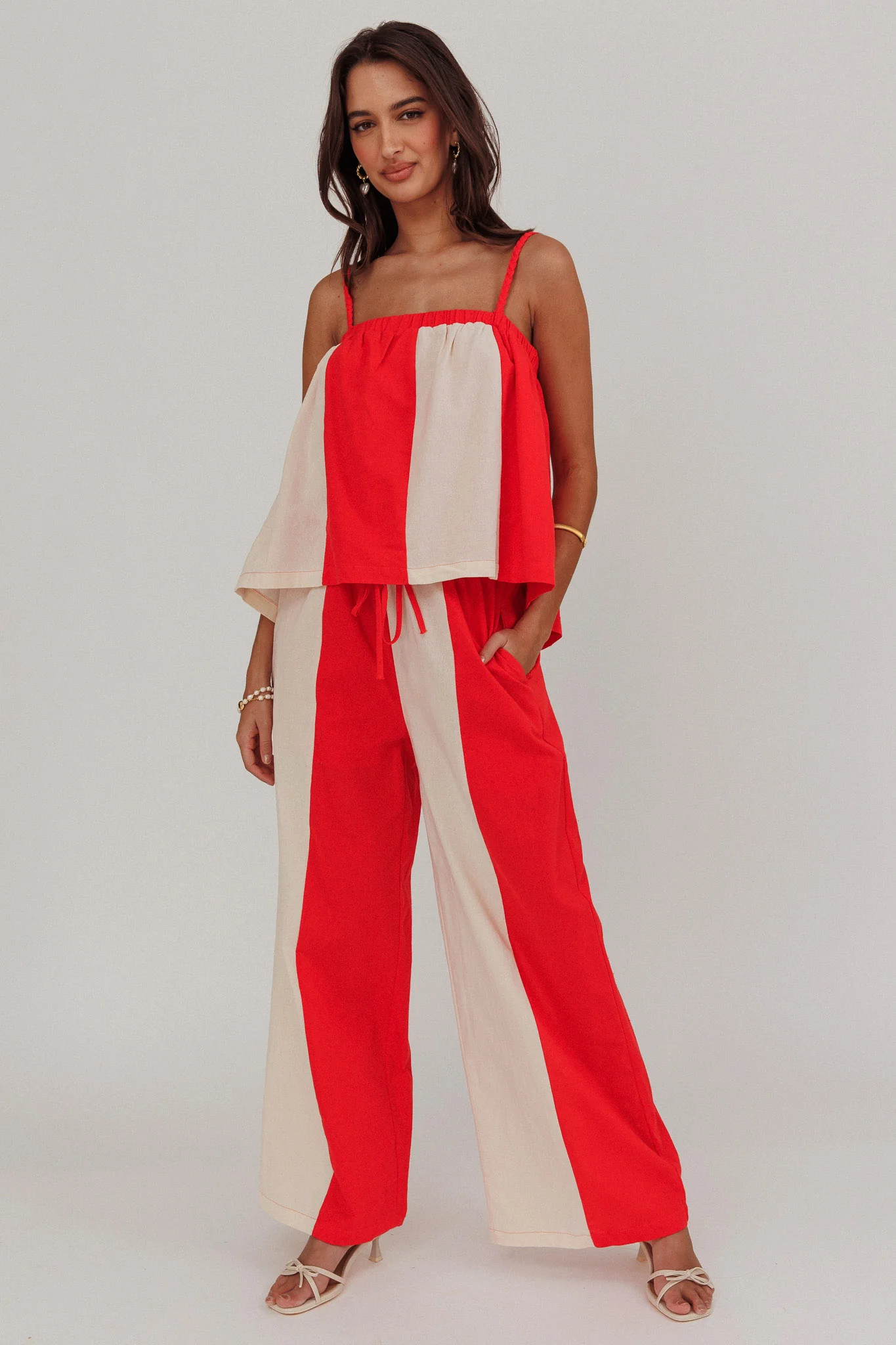 Dream Girl Contrast Wide Leg Pant Tomato Red - Ruaus