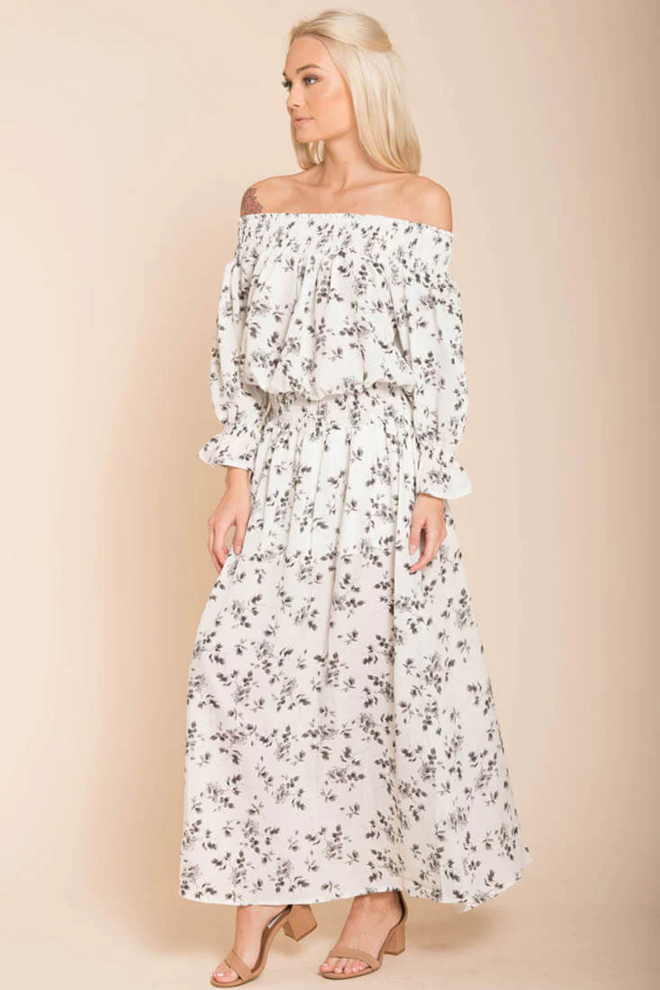 Aiyana High Slit Floral Maxi Dress White - Ruaus