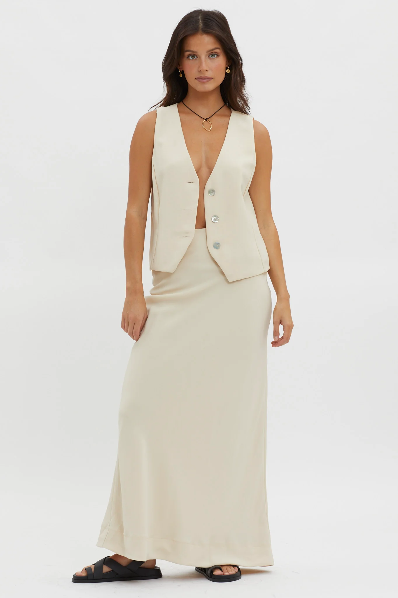 Philomena Button Vest Top Oat - Ruaus