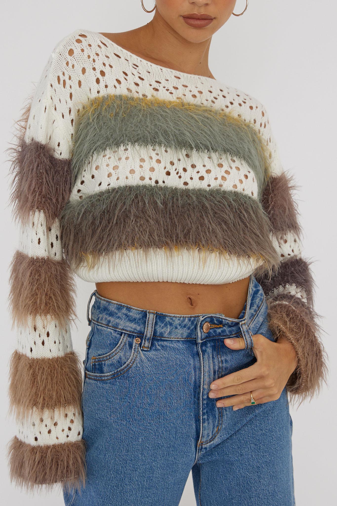 Borealis Fur Trim Knit Sweater Brown - Ruaus