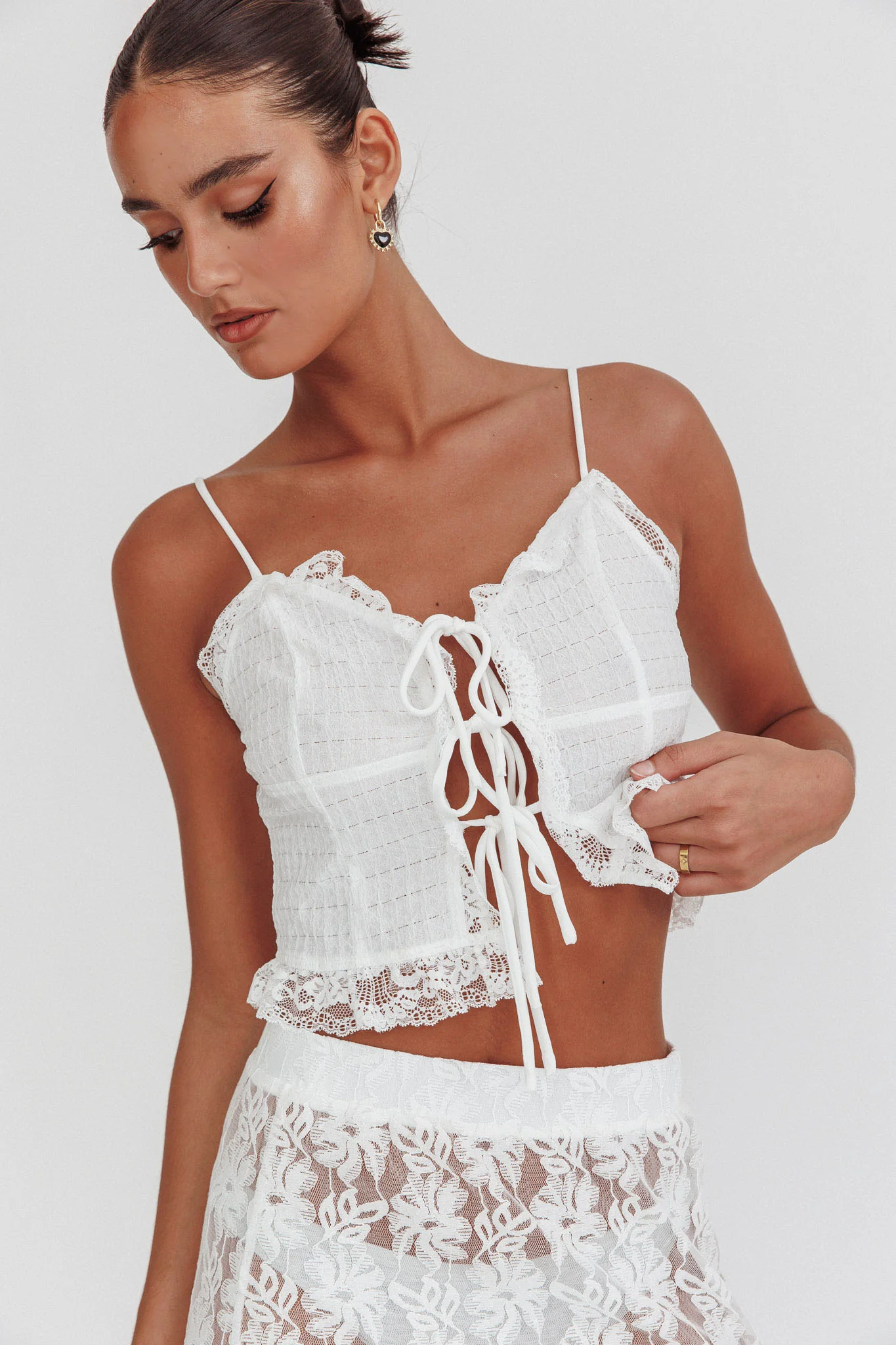 Fancy Girl Tie-Up Cami Top Off White - Ruaus
