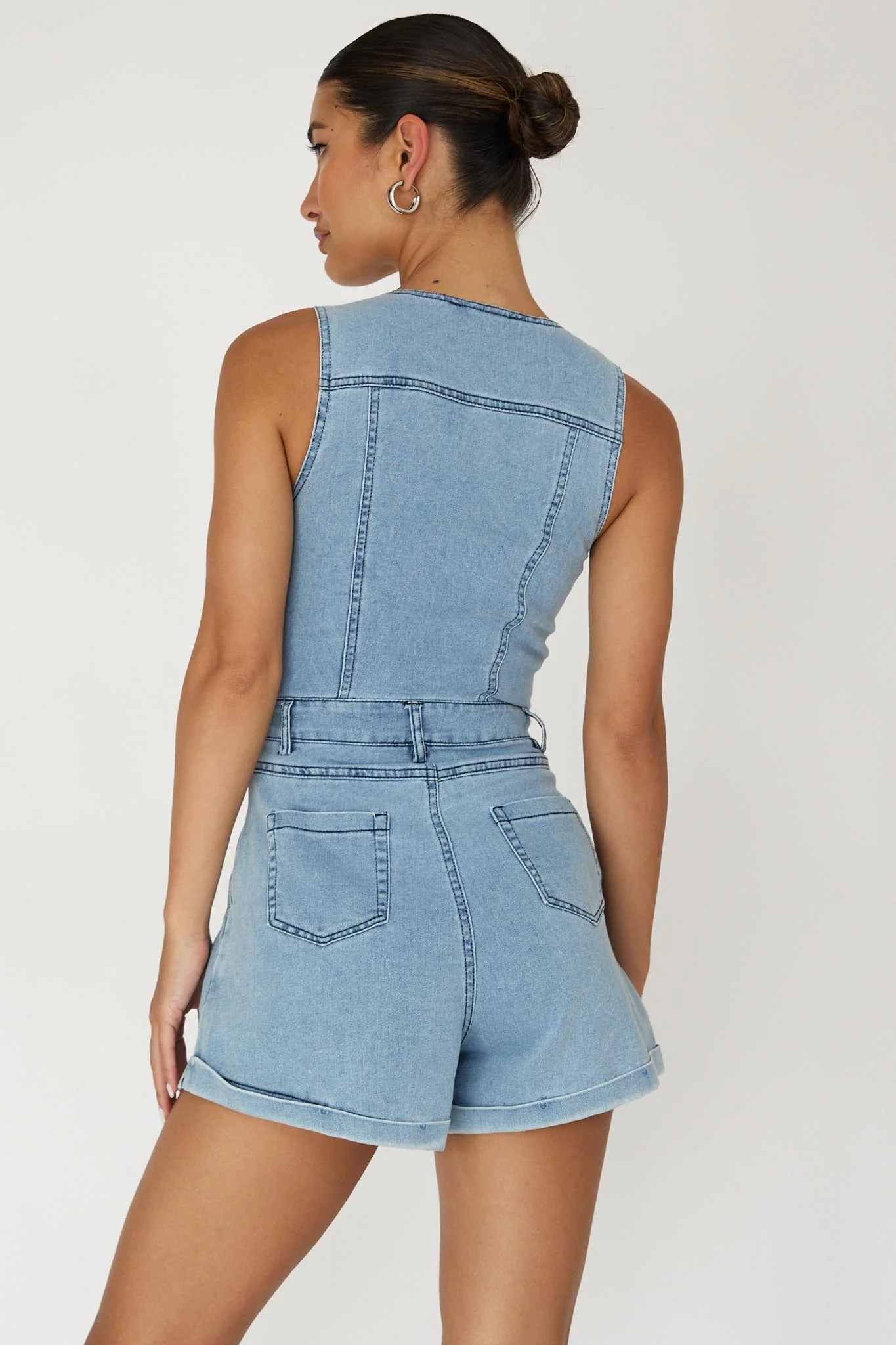 Jazelle Button Front Romper Denim - Ruaus