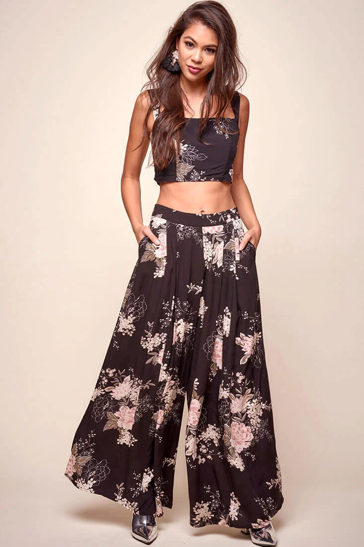 Cicely Floral Crop Top Black - Ruaus
