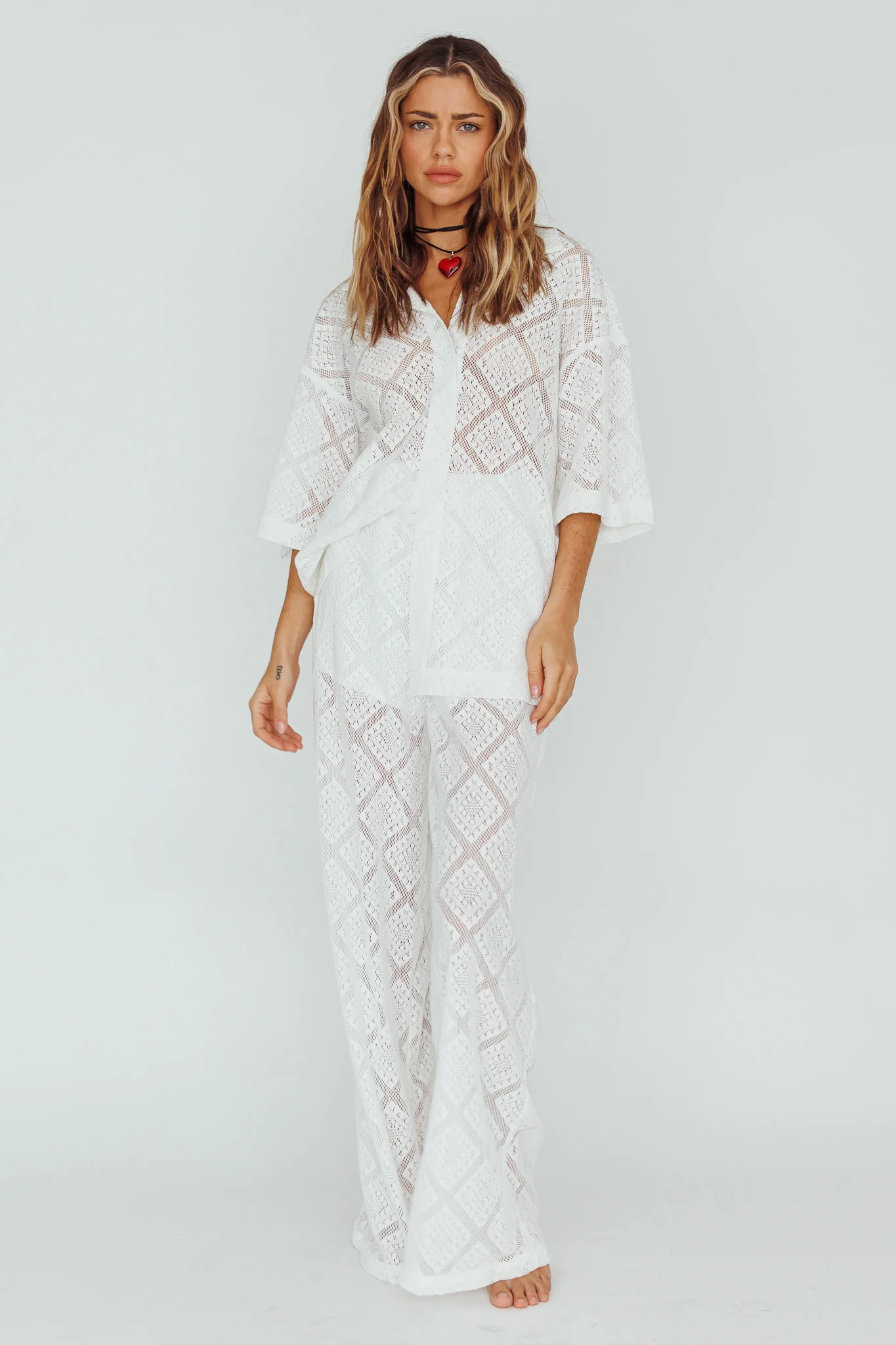 Abraya Lace Overlay Pants White - Ruaus