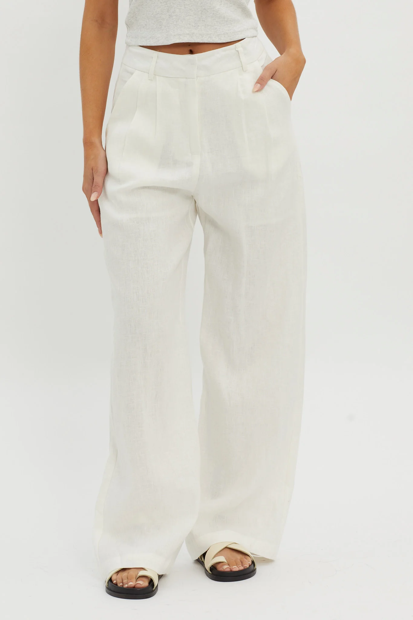 Dodie Straight Leg Trouser Pants Linen White - Ruaus