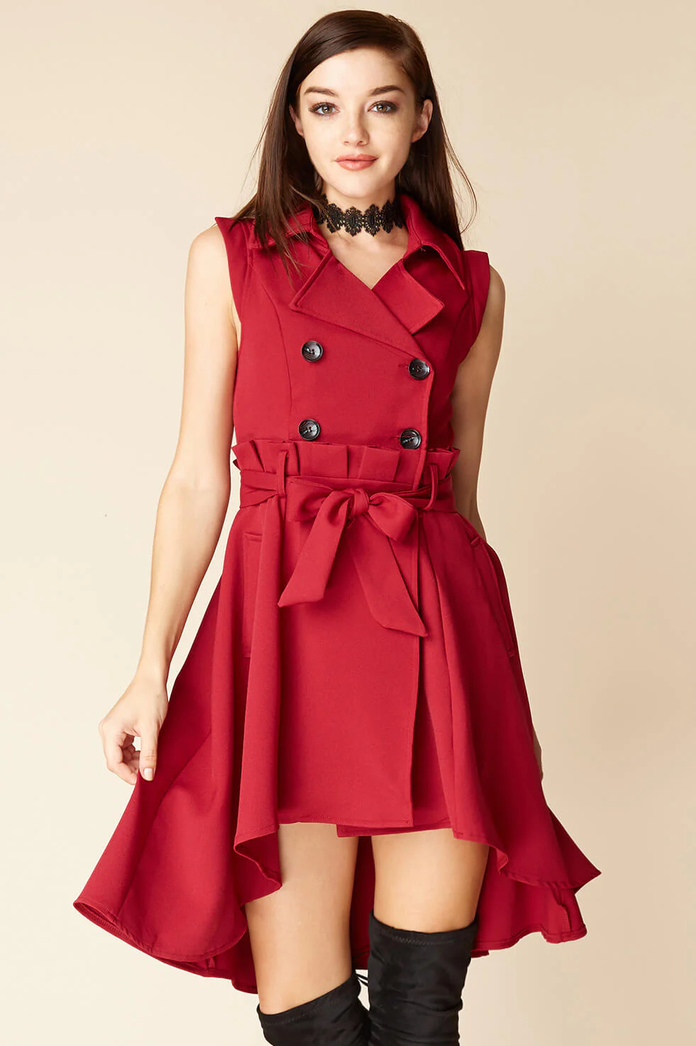 Harvard Bow Tie Trench Dress Red - Ruaus