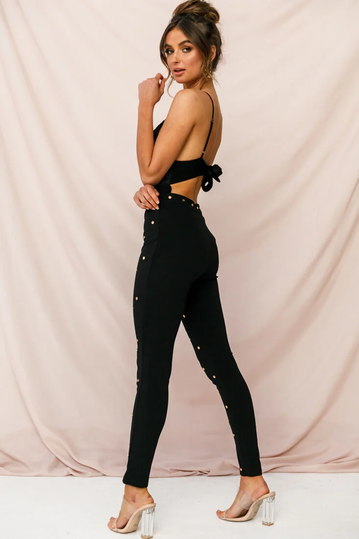 Manhattan Gold Button Pants Black - Ruaus