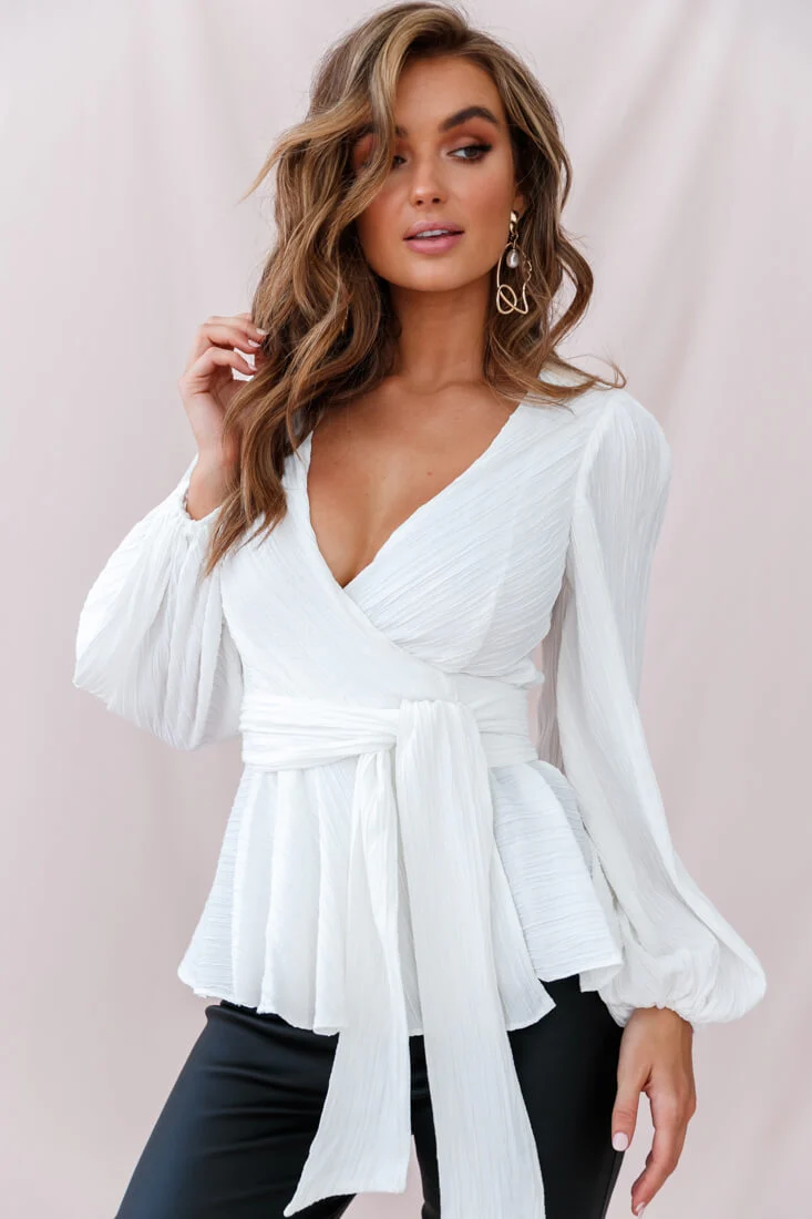 Macy Fit & Flare Wrap Top White - Ruaus