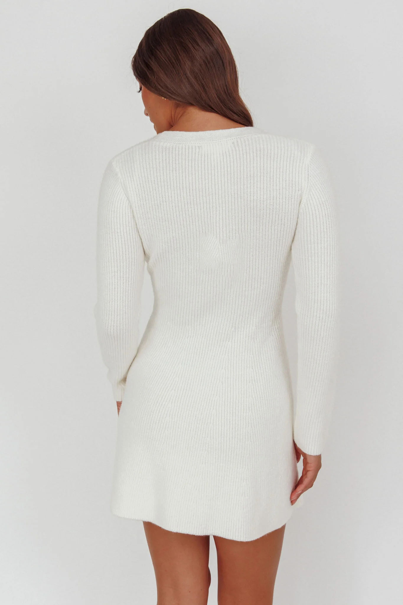 Irma Gold Button Knit Mini Dress White - Ruaus