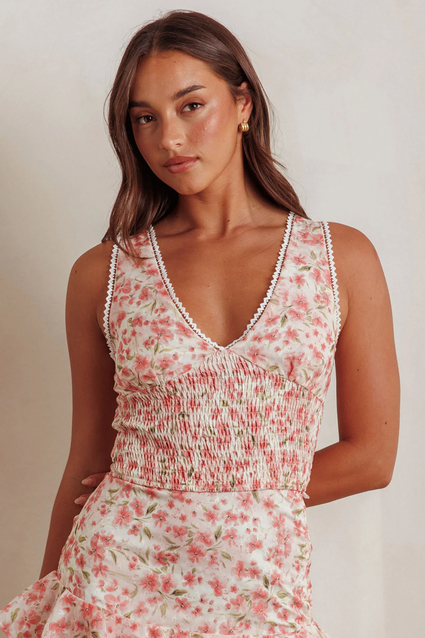 Loveletters Shirred Crop Top Floral Pink - Ruaus