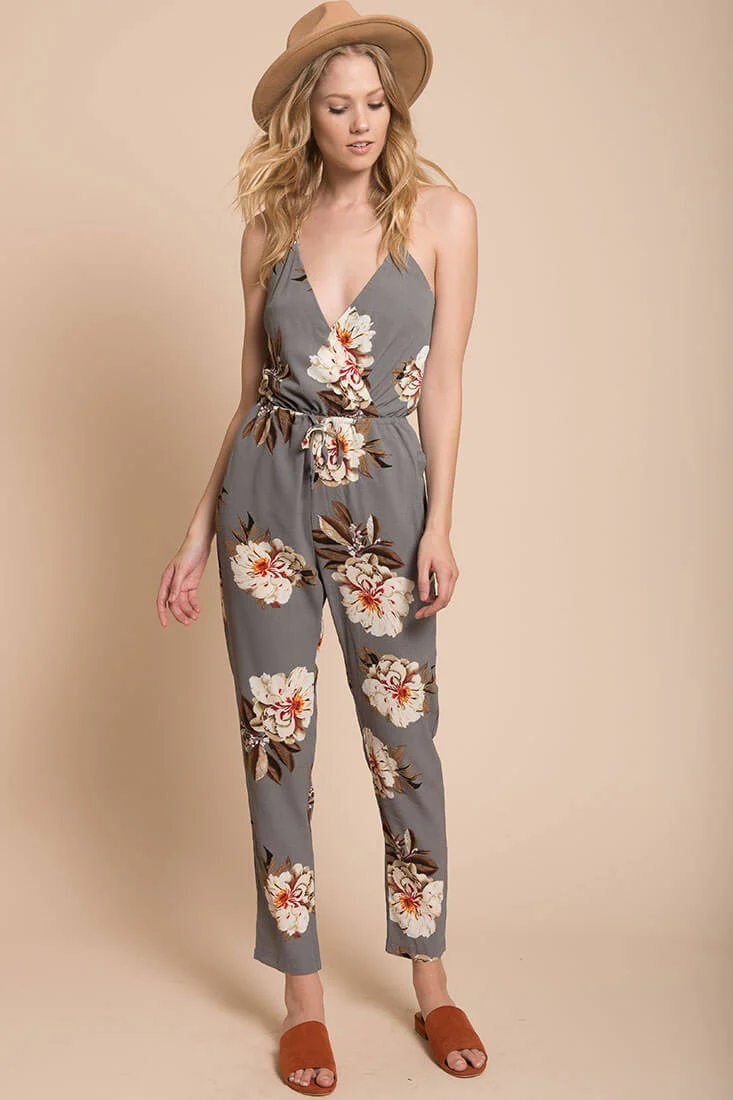 Izabella Grey Floral Jumpsuit - Ruaus