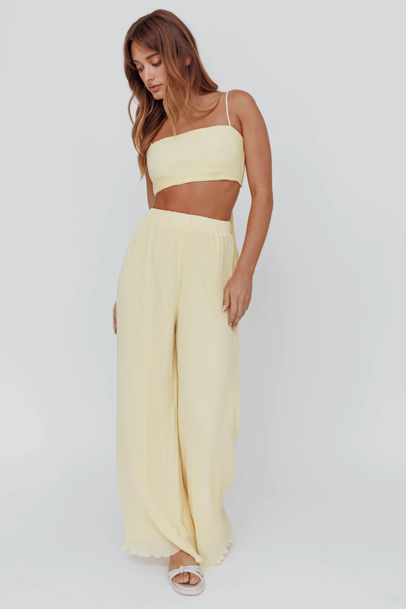 Light Energy Accordion Pleat Pants Lemon - Ruaus