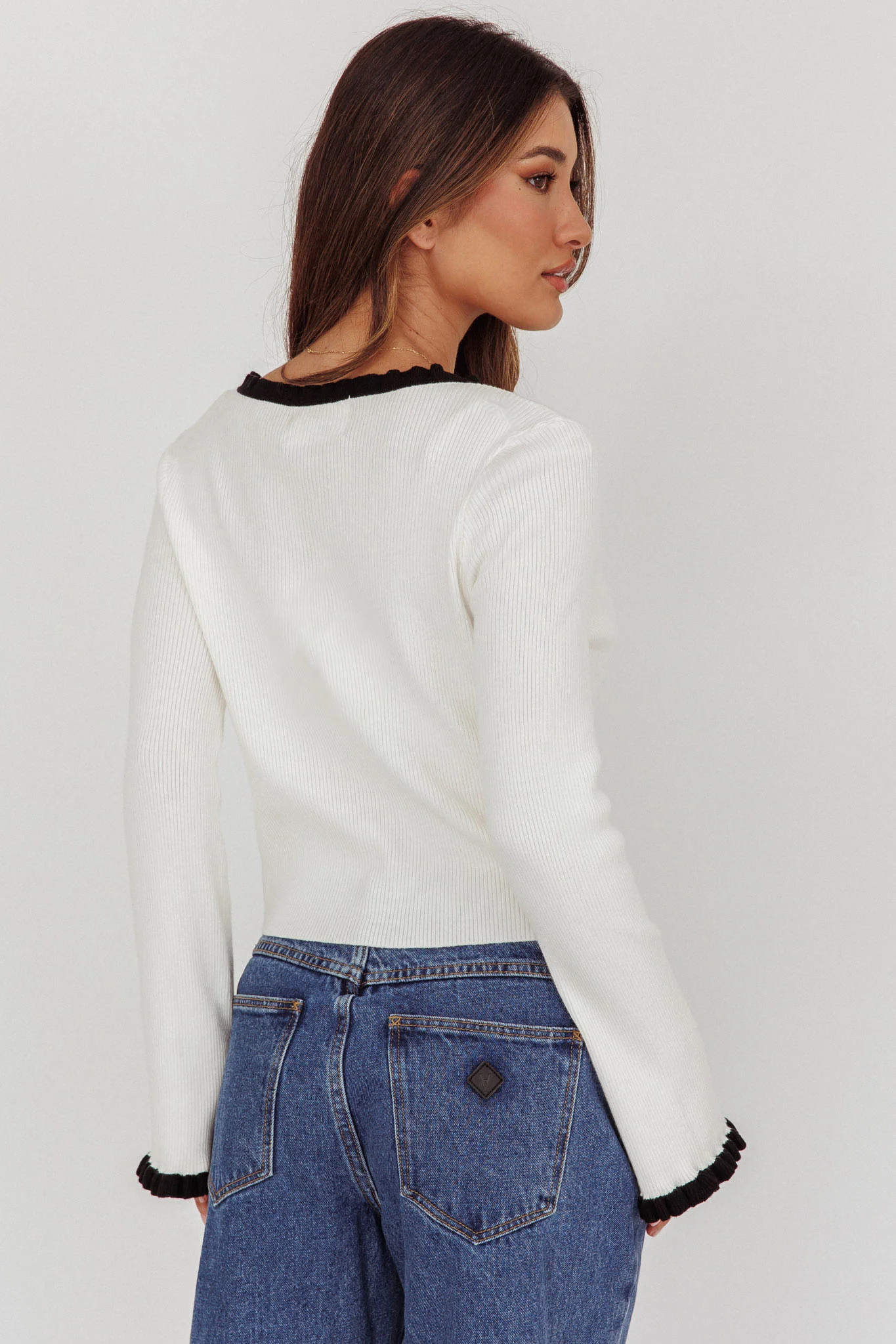 Oshan Ruffle Trim Cardigan Cream - Ruaus